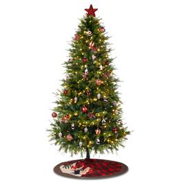 Winado - 7.5 FT Christmas Tree with Lights, Skirt, Ornaments for In/Outdoor Holiday Decoration - Green & Red