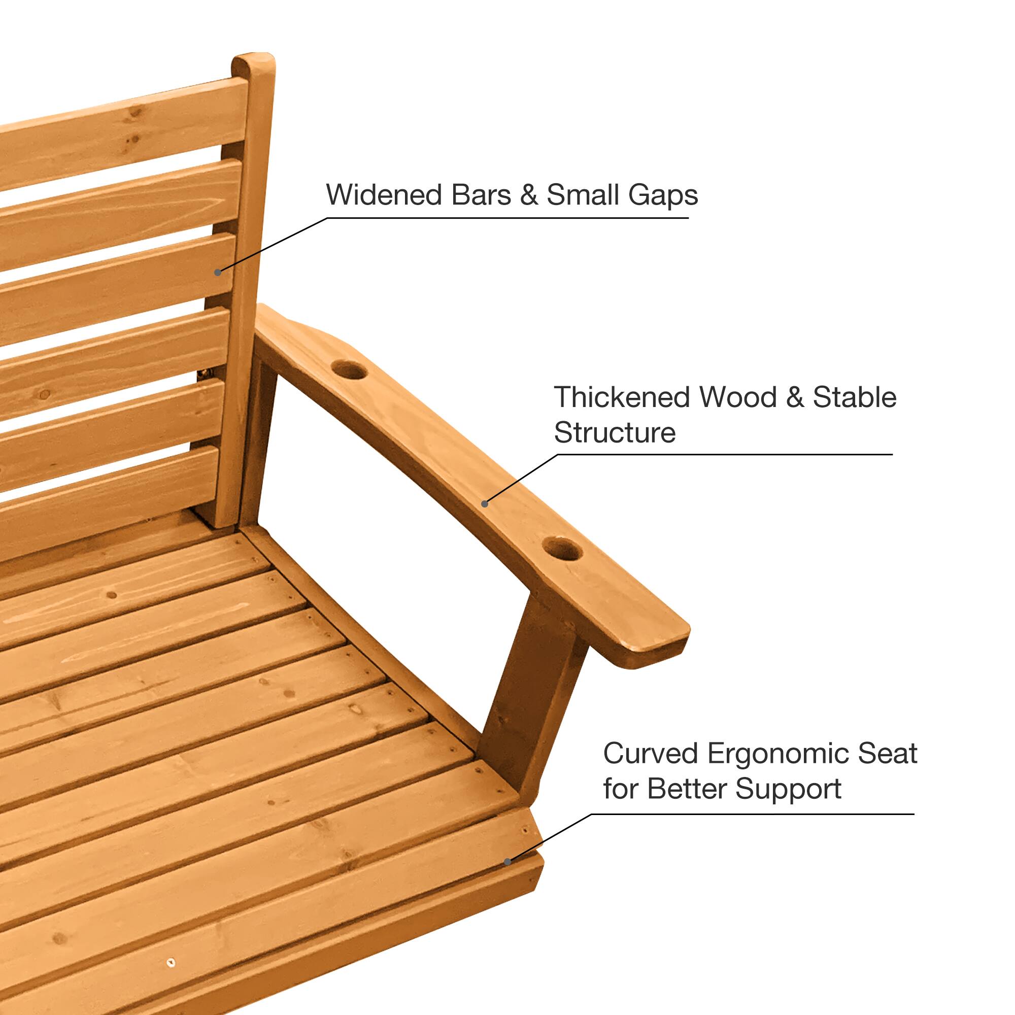 Widened Bars & Small Gaps, Thickened Wood & Stable Structure, Curved Ergonomic Seat for Better Support