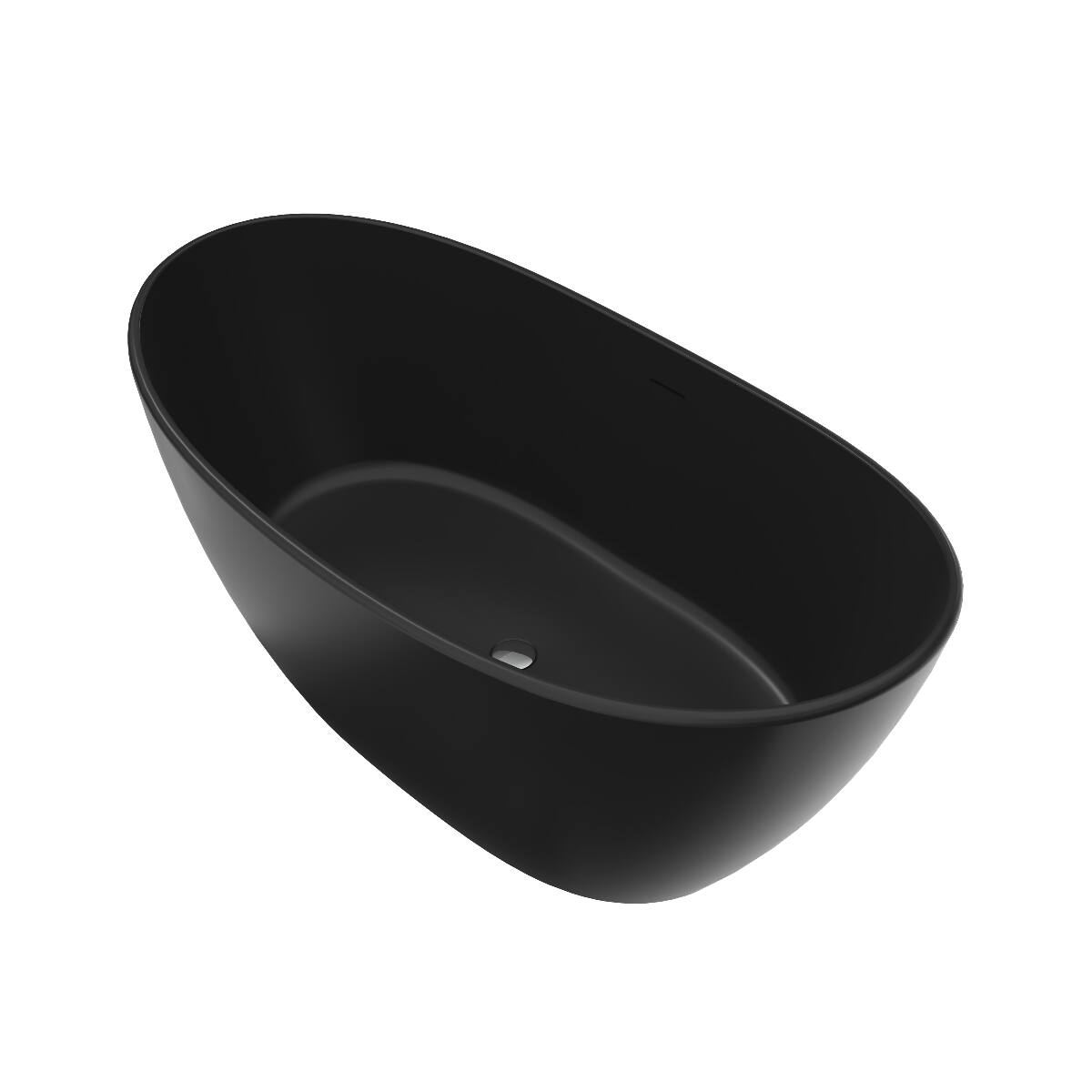 Alt View 4. Loheer - Loheer 61 in Freestanding Solid Surface Soaking Bathtub, Matte Black Oval Tub with Center Drain - Black.