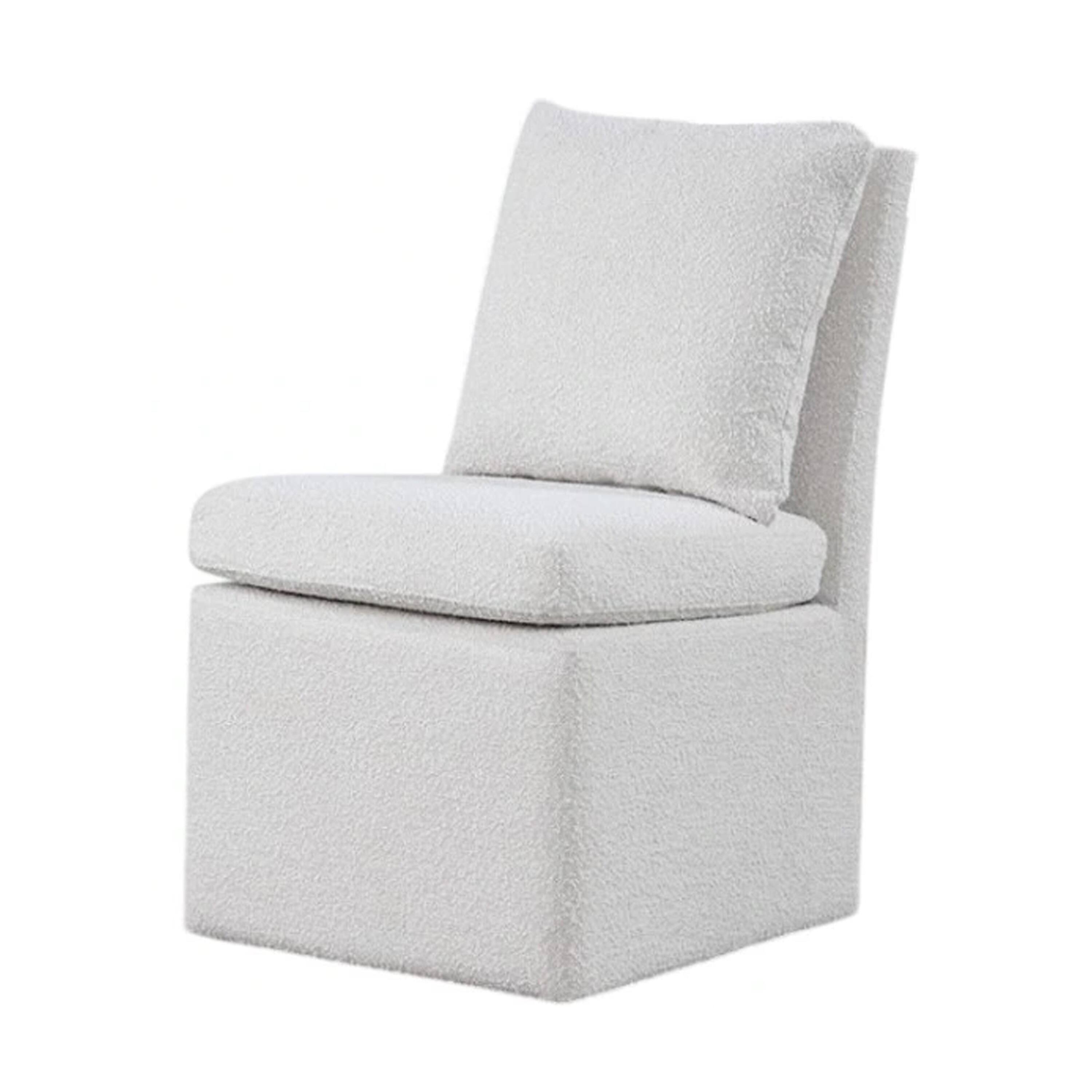 Alt View 1. Manhattan Lane - Ager Side Dining Chair with 6 Caster Wheels, Barrel Style, White Boucle - White.