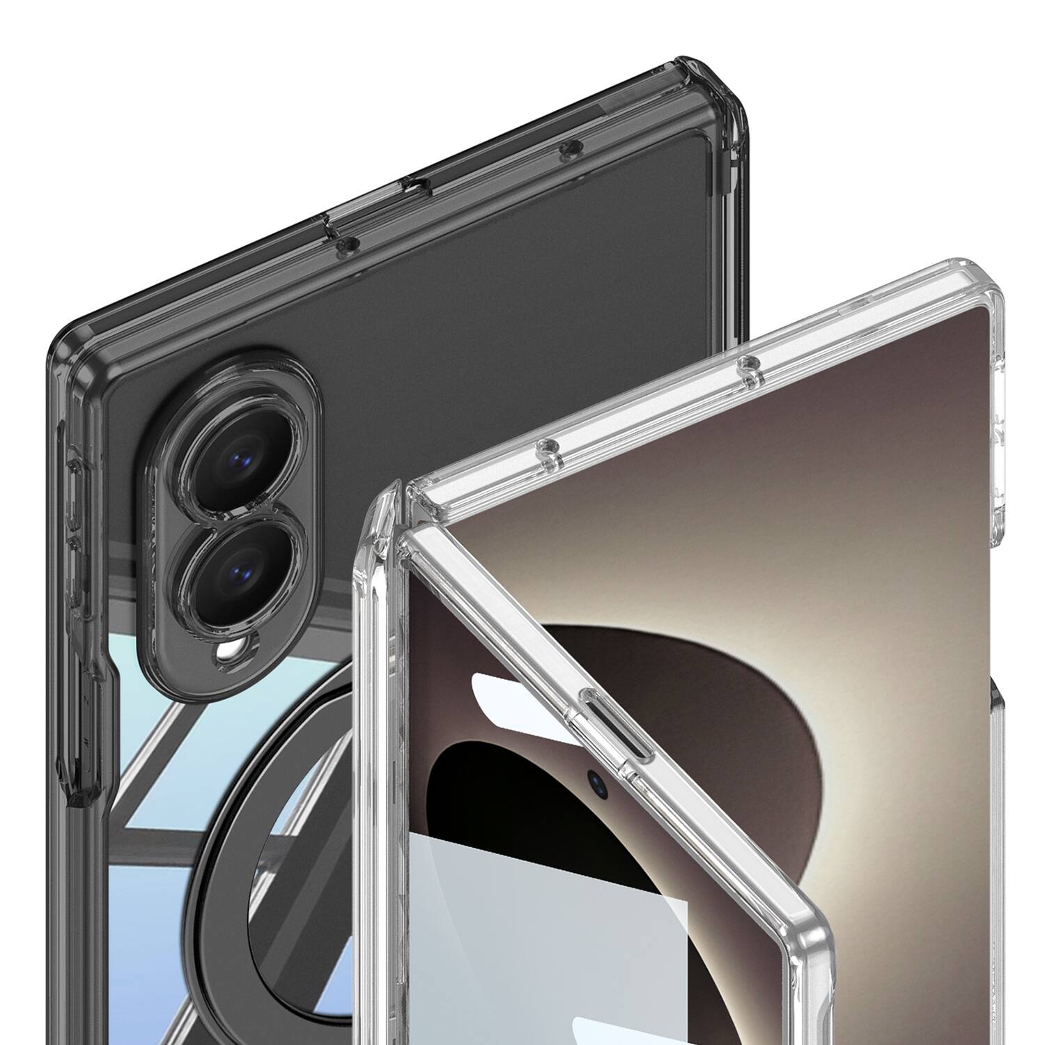Alt View 3. Dteck - for Samsung Galaxy Z Fold8 Magnetic Clear Case,Bulit in Screen Protector,Shockproof Hinge Protection Cover with Stand - Black.
