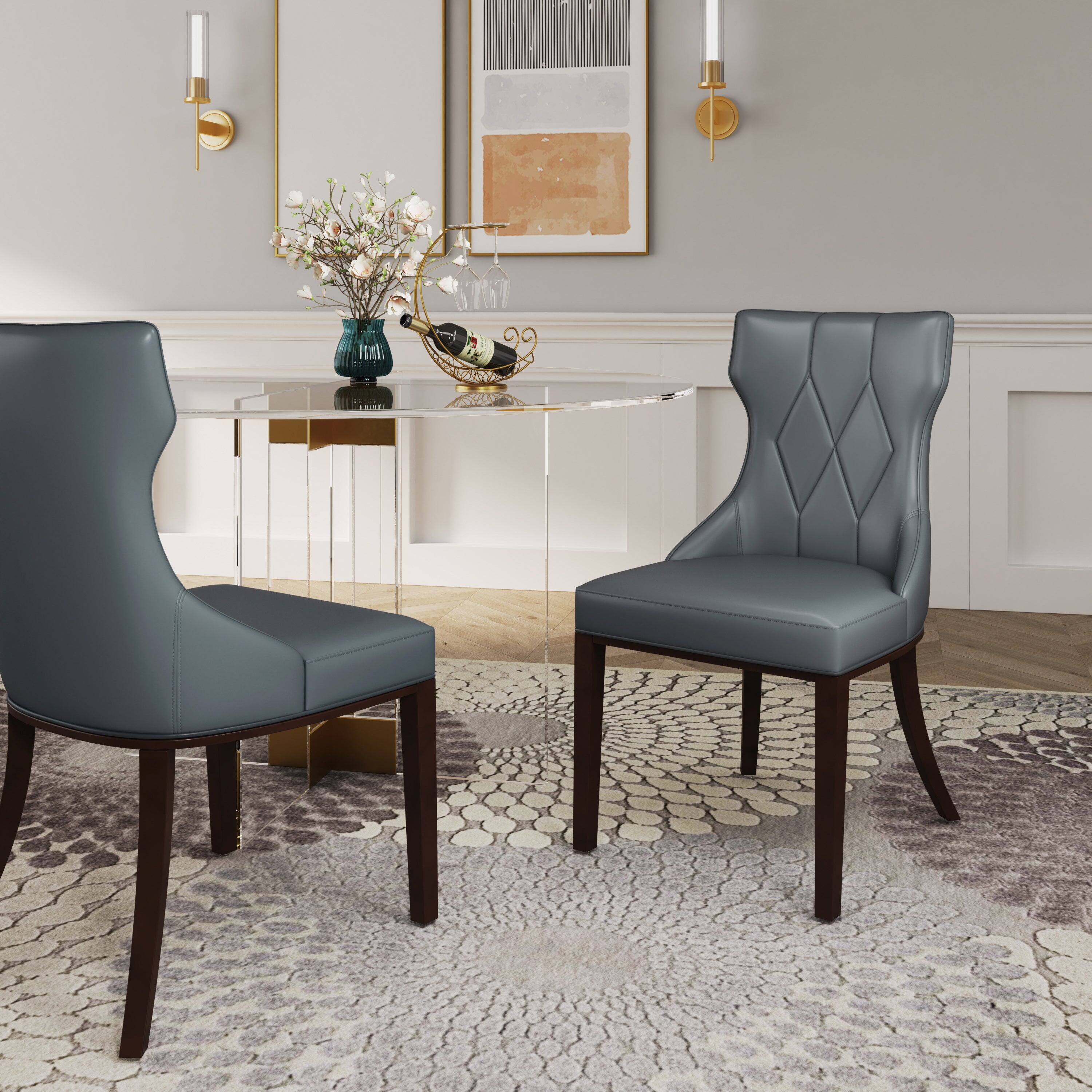 Angle. Manhattan Comfort - Reine Traditional Wood Upholstered Dining Chair - Set of 4 - Gray.
