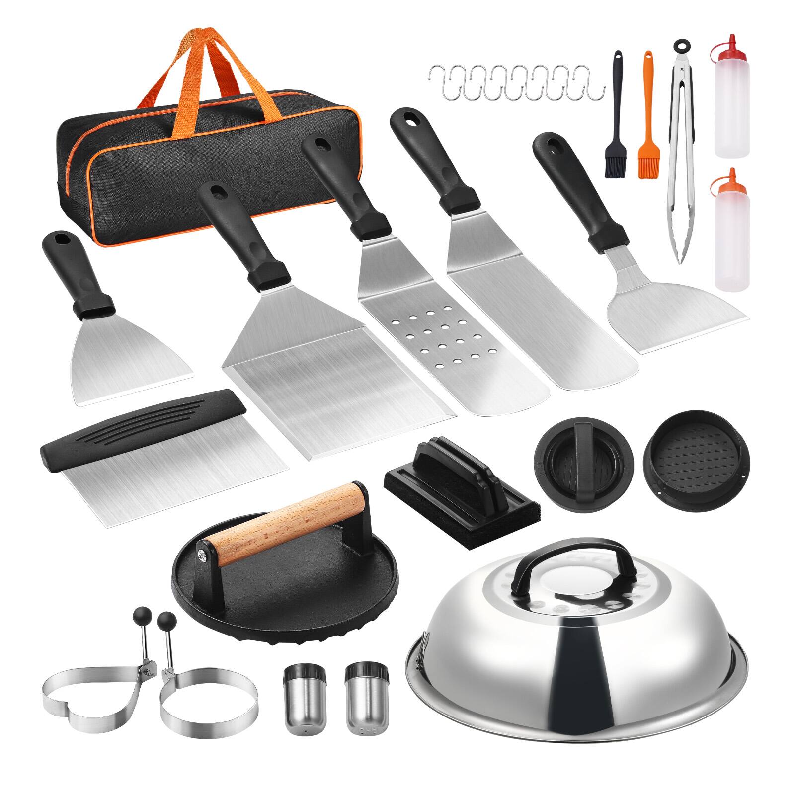 Alt View 5. VEVOR - 28PCS Griddle Accessories Kit, Flat Top Grill Accessory, Enlarged Spatula Gift Set, Stainless Steel Grilling Tools - stainless steel.