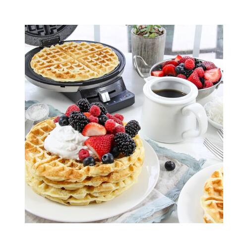 Angle. Cuisinart - Cuisinart 1250W Round Waffle Maker, 5-Setting Browning Control, Classic Waffle Iron, Brushed Stainless WMR-CANAS - WMR-CANAS.