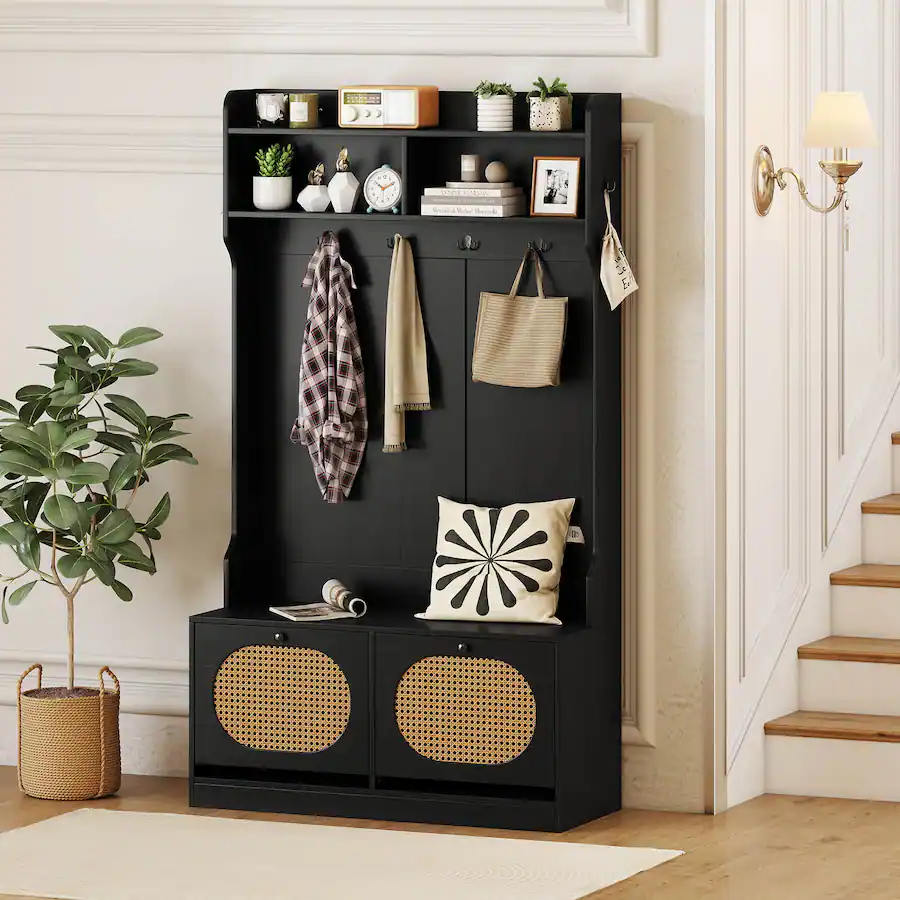 Costway 4 In 1 Hall Tree Entryway Bench with Coat Rack & Flip Drawers 6 ...