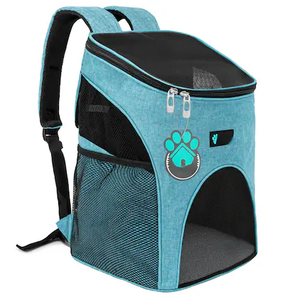 Front. Paradigms Interiors - Dogs And Cat Backpack Carrier Airline Approved Pet Ventilated Safety Strap Buckle Support Designed For Hiking - Sea Blue.