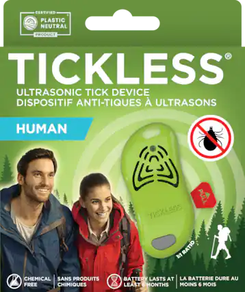 CERTIFIED PLASTIC NEUTRAL PRODUCT
TICKLESS®
ULTRASONIC TICK DEVICE
DISPOSITIF ANTI-TIQUES À ULTRASONS
HUMAN
CHEMICAL FREE
SANS PRODUITS CHIMIQUES
BATTERY LASTS AT LEAST 6 MONTHS
LA BATTERIE DURE AU MOINS 6 MOIS
1:1 RATIO