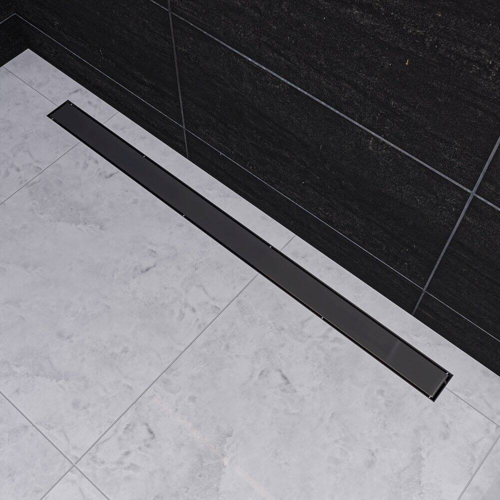 Angle. Alfi - 47" Brushed Stainless Steel Linear Shower Drain with Solid Cover - Silver.