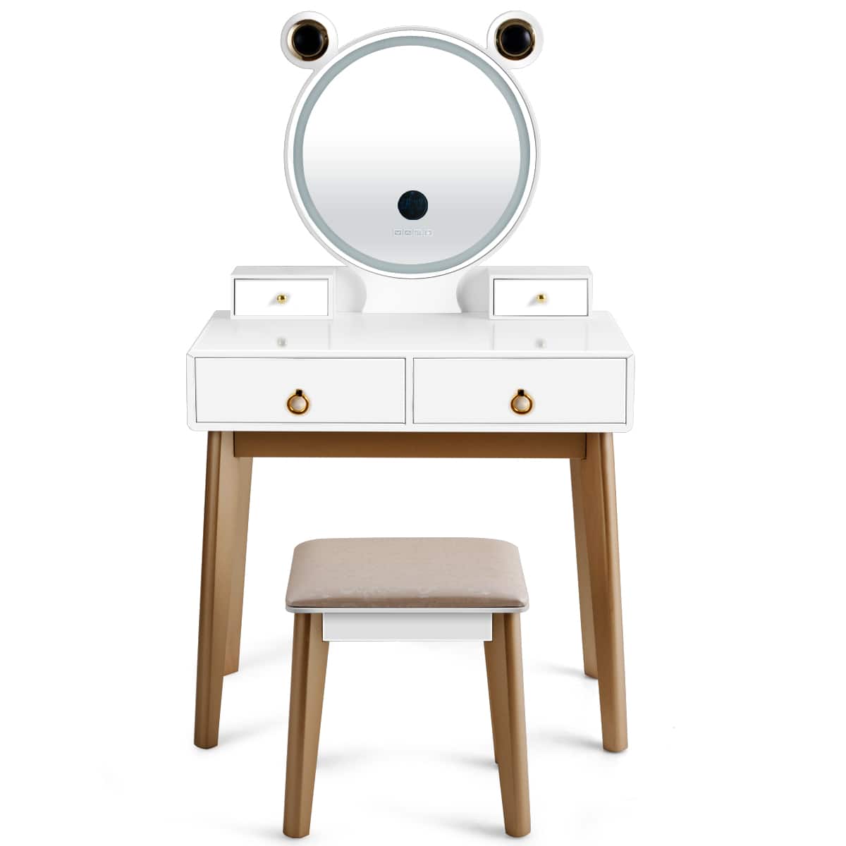 Costway - Vanity Dressing Table Set Touch Screen Dimming Mirror - White,Gold