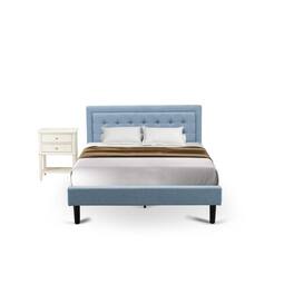 East West Furniture - FN11Q-1VL0C 2-Pc Platform Queen Bed Set Furniture with 1 Wood Bed Frame and a Night Stand for Bedrooms - Denim Blue