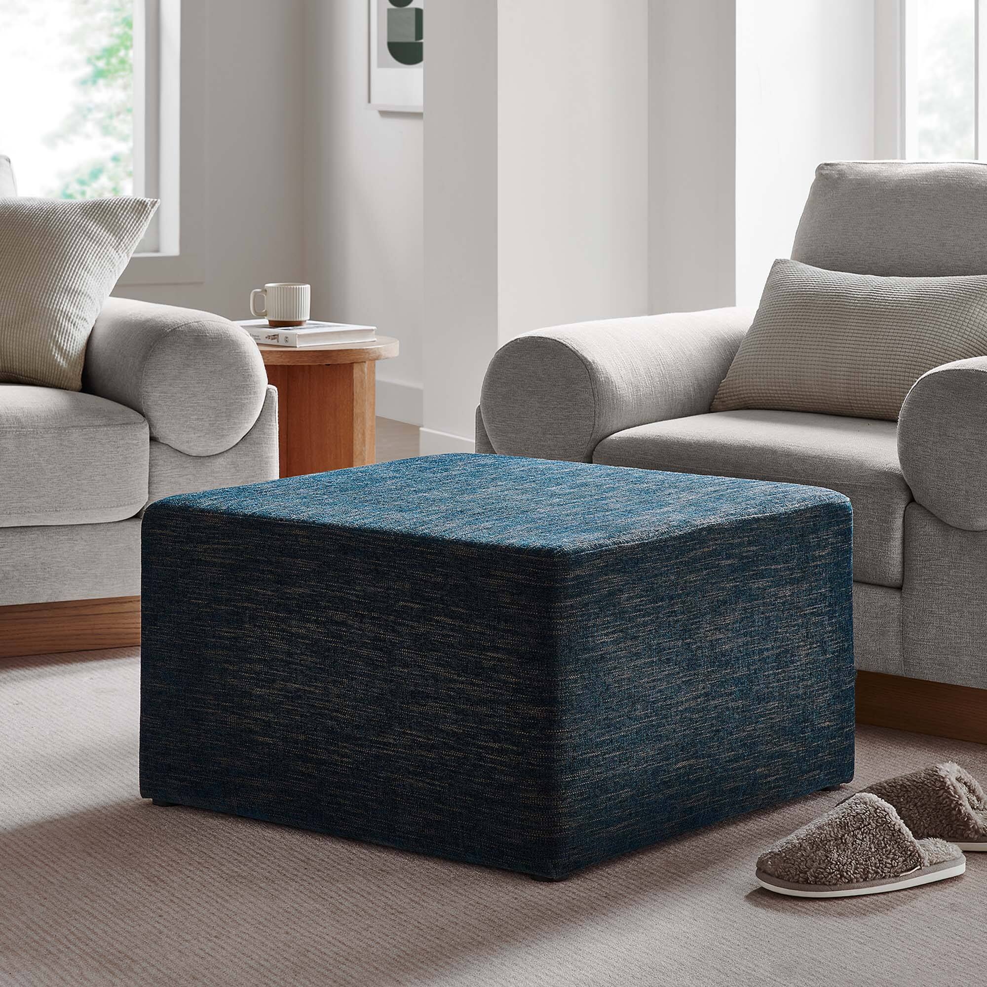 Front. Modway - Callum Large 28" Square Woven Heathered Fabric Upholstered Ottoman by Modway - Heathered Weave Azure.