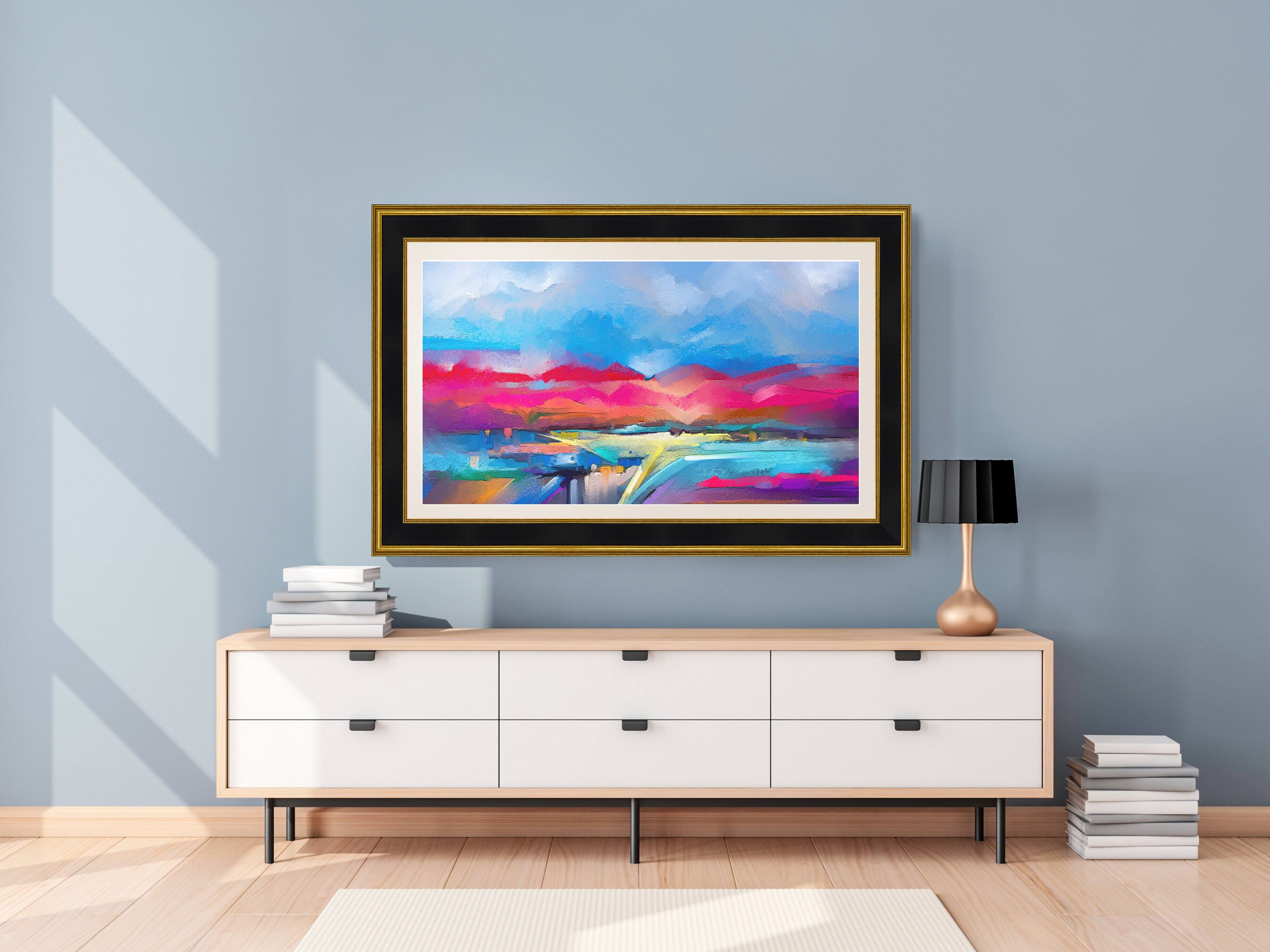 Angle. Deco TV Frames - Premiere Bezel for Samsung the Frame TV - 85" - Antique Gold & Black.