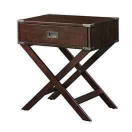 Hivvago - Espresso Wood 1-Drawer End Table Nightstand with X Legs - Brown