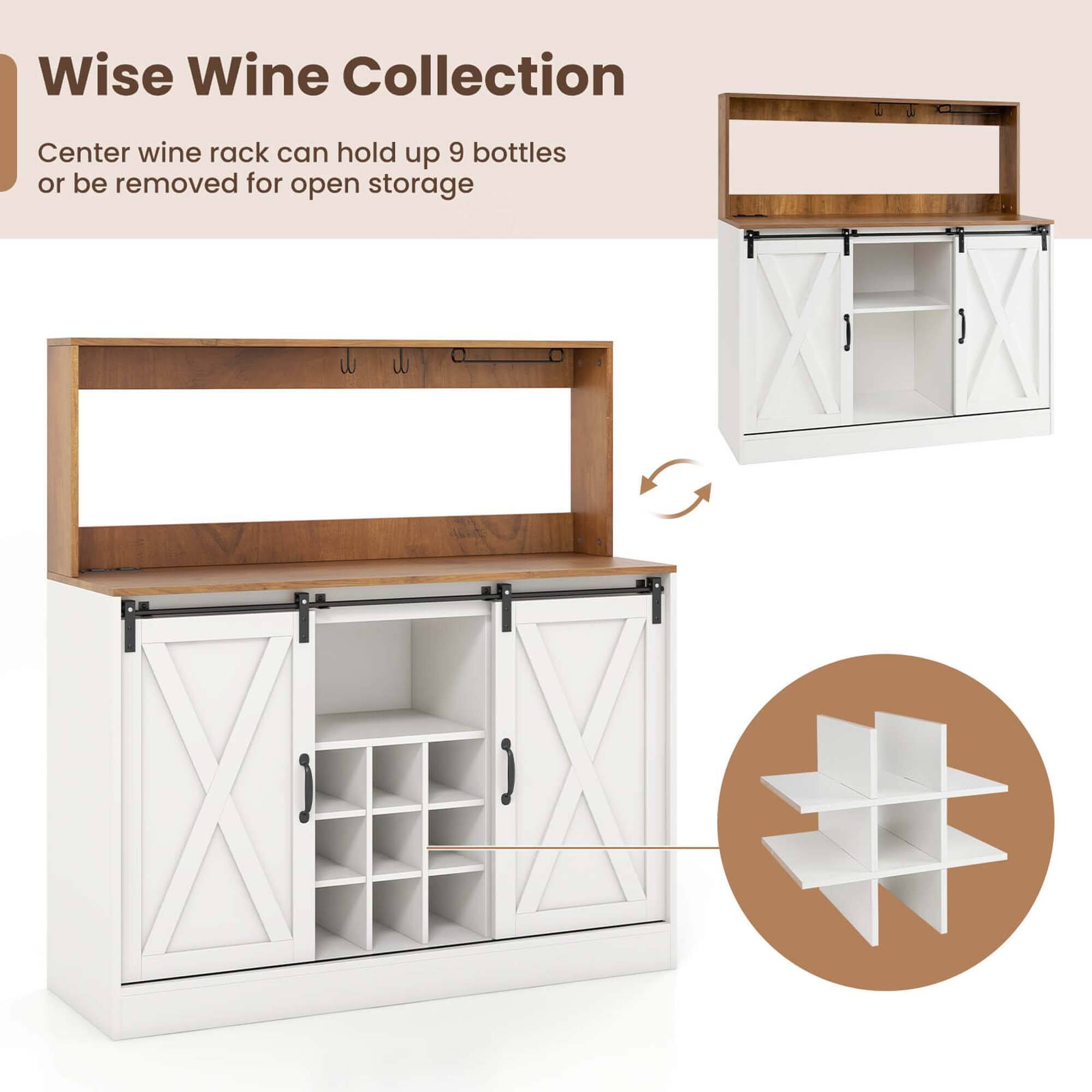 Wise Wine Collection

Center wine rack can hold up to 9 bottles or be removed for open storage