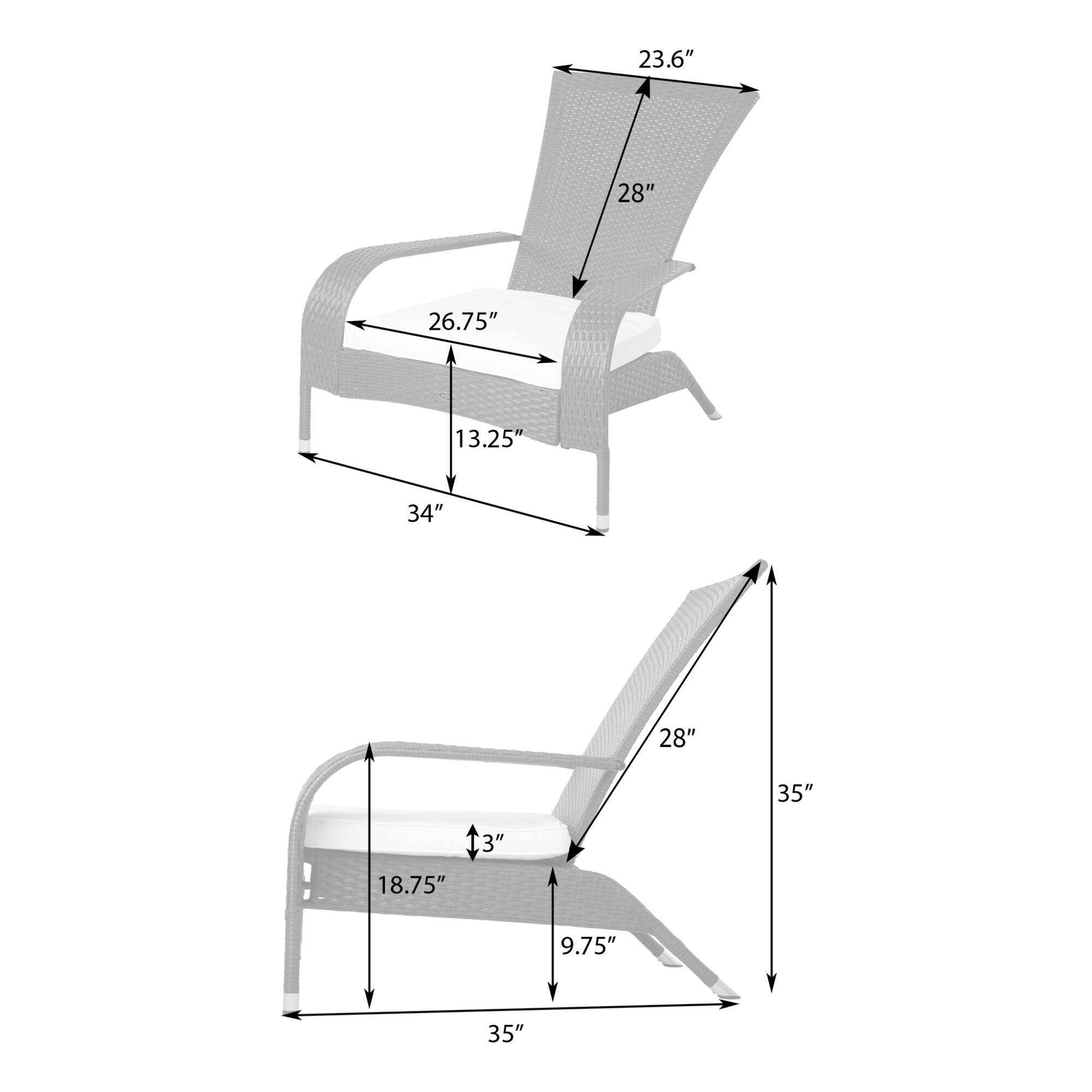 The text on the image reads: "23.6" 28" 26.75" 13.25" 34" 28" 13" 18.75" 35" 9.75" 35". This is a measurement chart for a chair, indicating the dimensions of the chair in various units such as inches, feet, and centimeters.