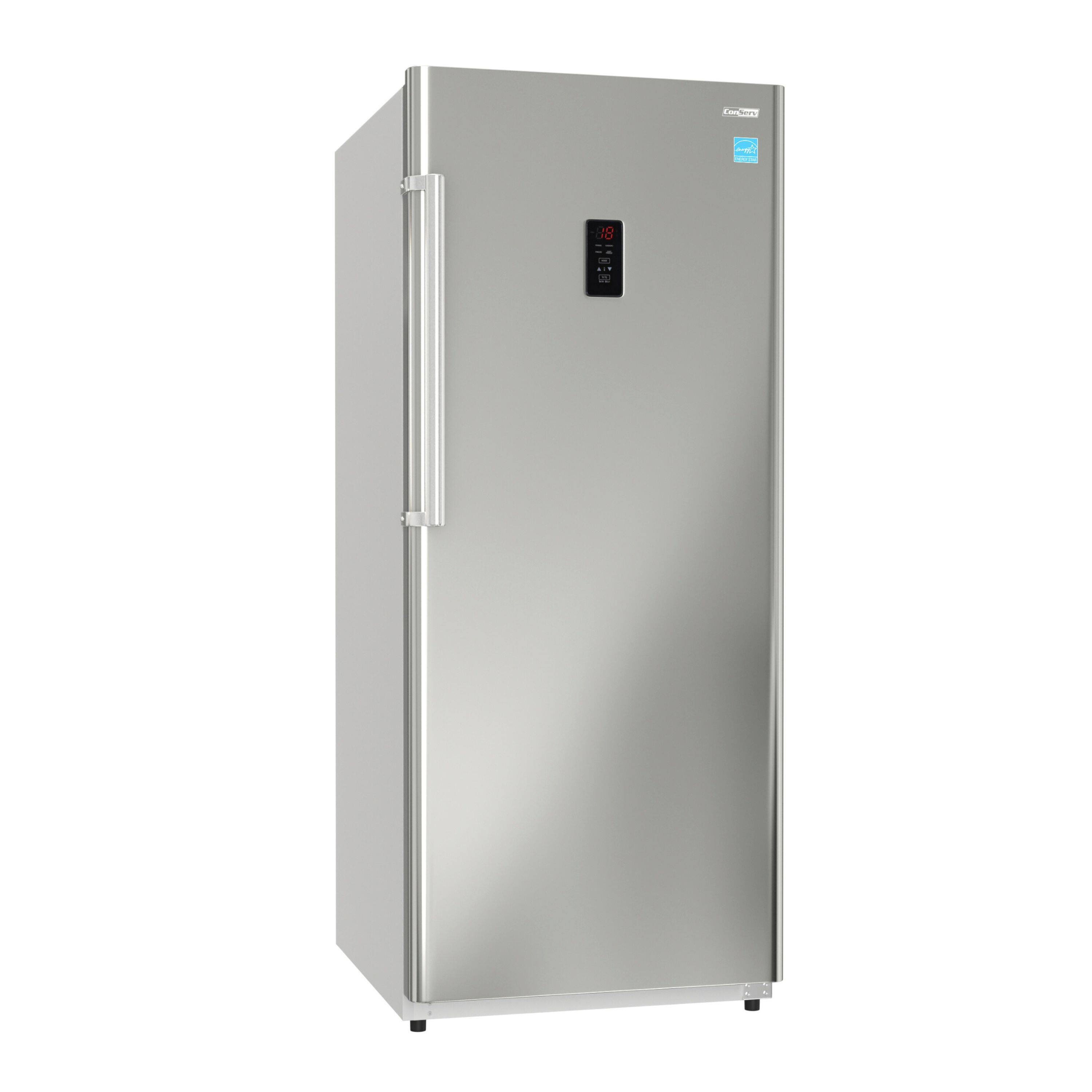 Conserv - 17cf Garage Ready Upright Freezer CONVERTIBLE Refrigerator 28" Energy Star 110V Reversible - Stainless Steel