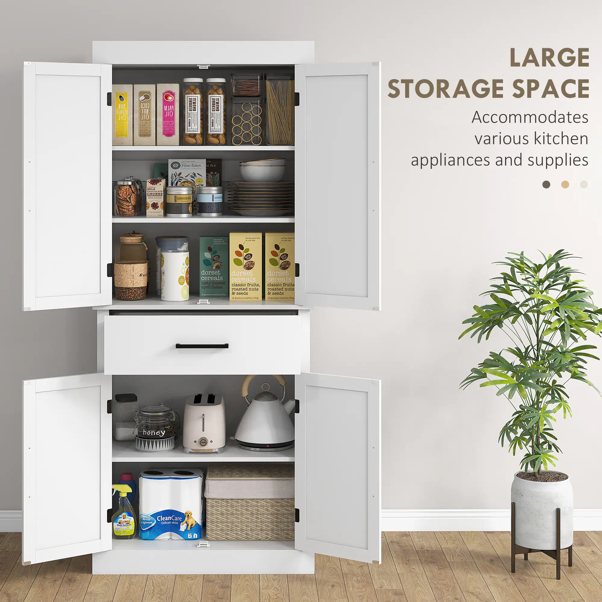 LARGE STORAGE SPACE  
Accommodates various kitchen appliances and supplies