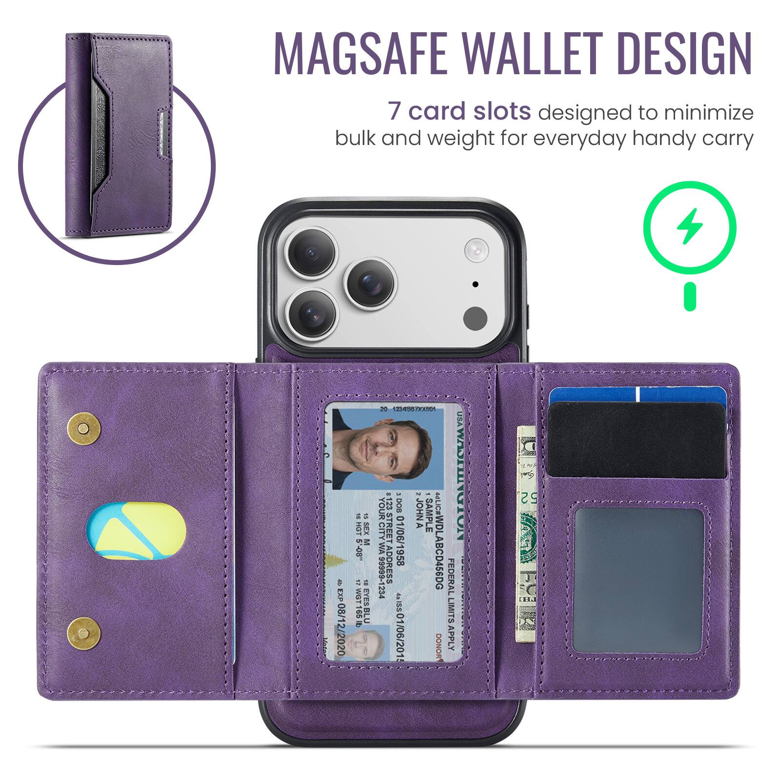 MAGSAFE WALLET DESIGN  
7 card slots designed to minimize bulk and weight for everyday handy carry  

Mde $ EXP 08/12/2020  
g 1 HT SEX 2  
= - DAR 165 b EYESBLU  
20 12547EXRA  
YOUR CITY 123 STREET  
- - DOB 01/06/1958  
JOHNA  
A  
SAMPLE MLC#WD  
NOTSNTTTTCLAYSO  
I WA  
ADDRESS  
LC#WDLABCD456DG  
FEDERALLIMIT 234 LIMITS  
.I5s01/06/2015  
DONOR APPLY