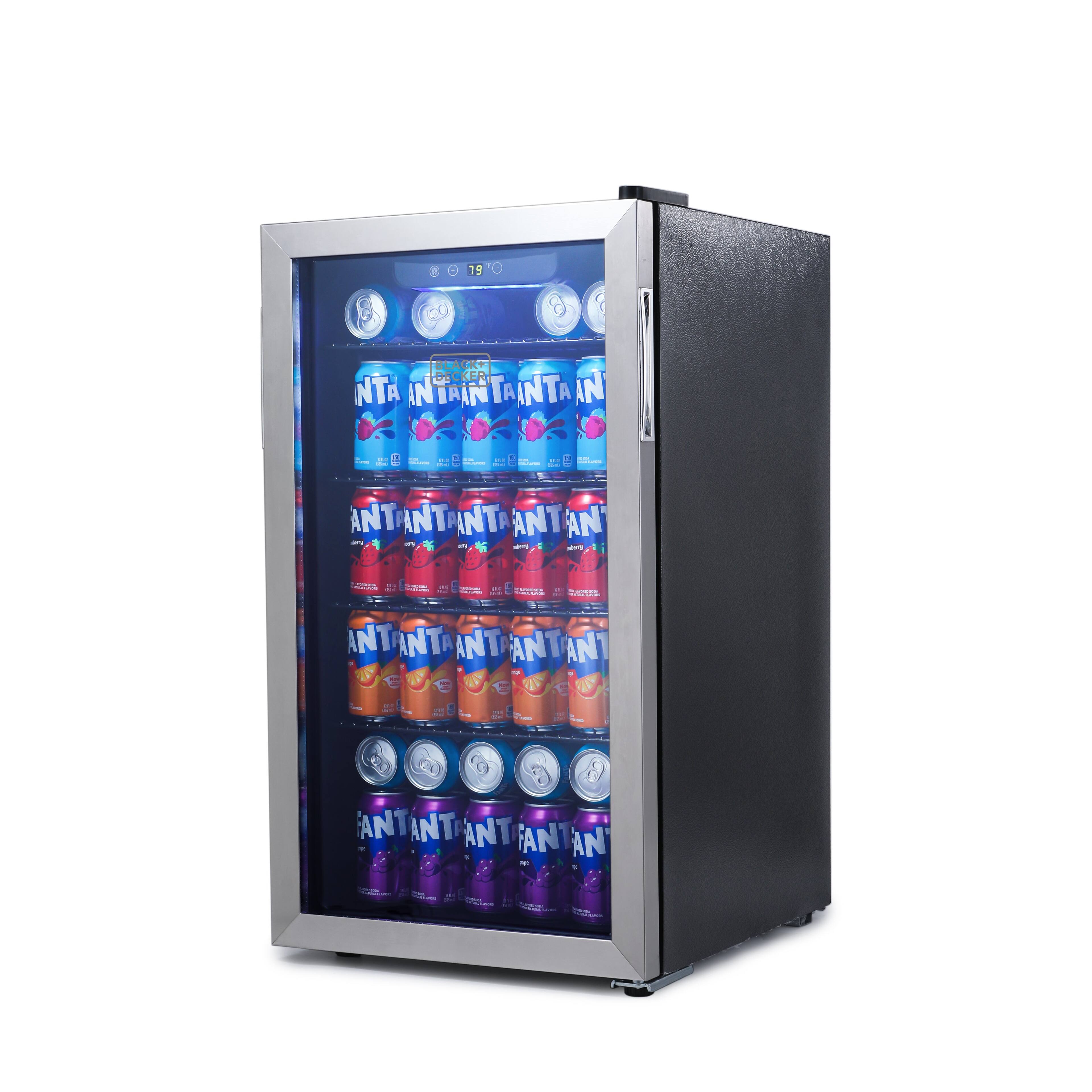 Black+Decker - 3.3 Cu. Ft. Beverage Cooler, 112-Can Drink Fridge with Double Pane Glass Door and LED Display for Home Bar, BDB31HS - Black