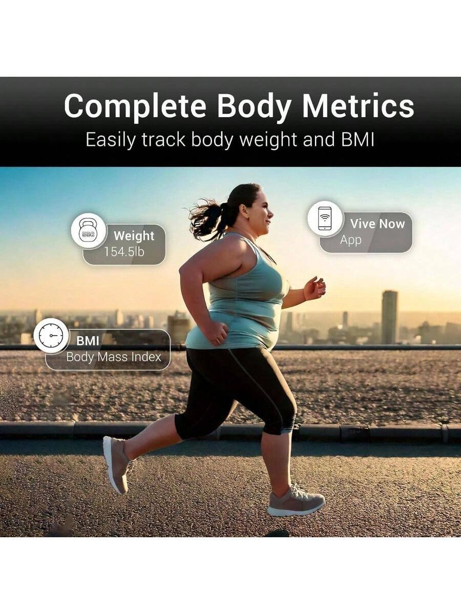 Complete Body Metrics  
Easily track body weight and BMI  

Weight  
154.5lb  

BMI  
Body Mass Index  

Vive Now App