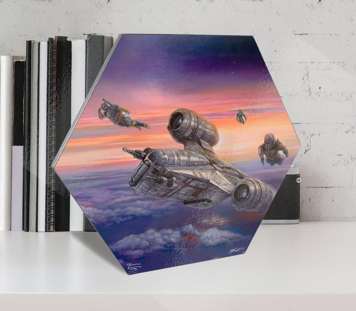 Left. Trend Setters - Star Wars (The Mandalorian - The Escort) KNEXAGON® Wood Print WPHEX9726 - Multicolor.
