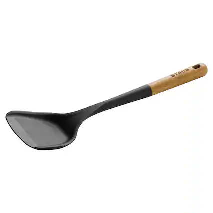 Front. Staub - Staub Silicone with Wood Handle Cooking Utensil, Wok Turner - Matte Black.