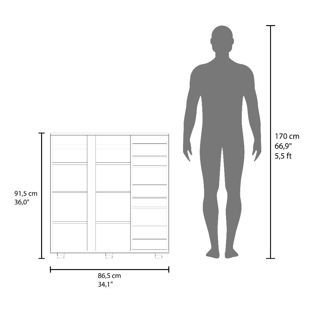 170 cm 66,9" 5,5ft  
91,5 cm 36,0"  
86,5 cm 34,1"