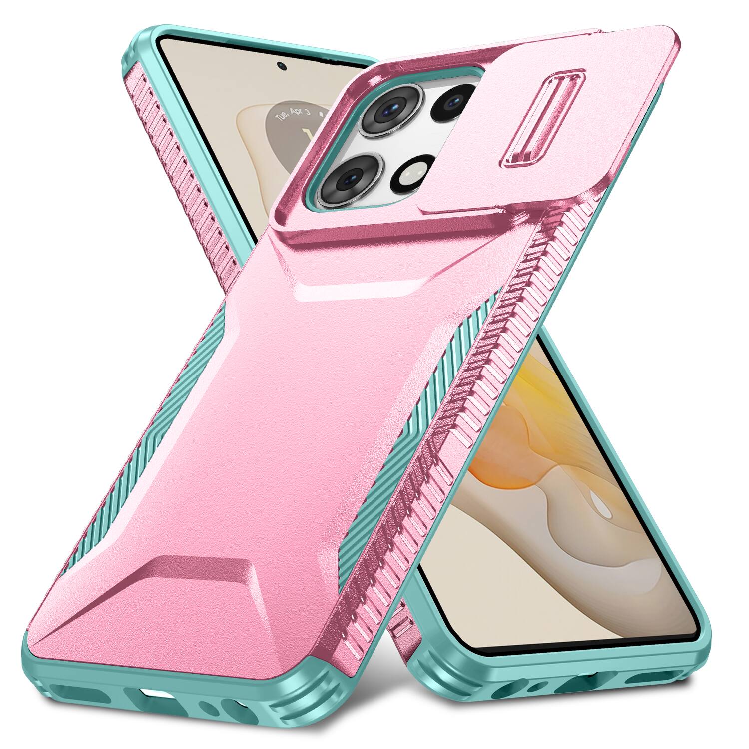 Angle. UUCOVER - For Motorola Moto G 5G 2025/2026 Dual Layer Case with Sliding Camera Lens Cover, Shockproof Drop Protection Phone Shell - Rosegold.