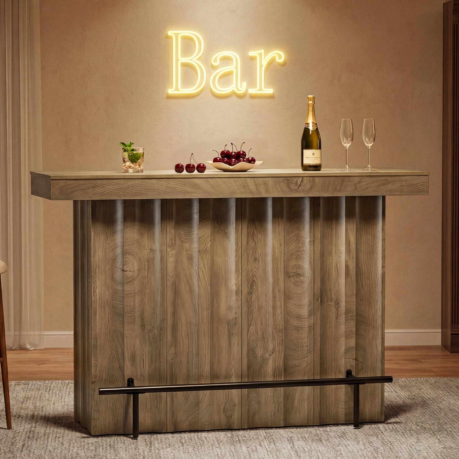 Alt View 4. Tribesigns - 63-Inch Bar Table, 2-Tier Farmhouse Counter Height Pub Table with Storage Shelves, High Top Bar Unit for Kitchen, Dining - Wood Color.