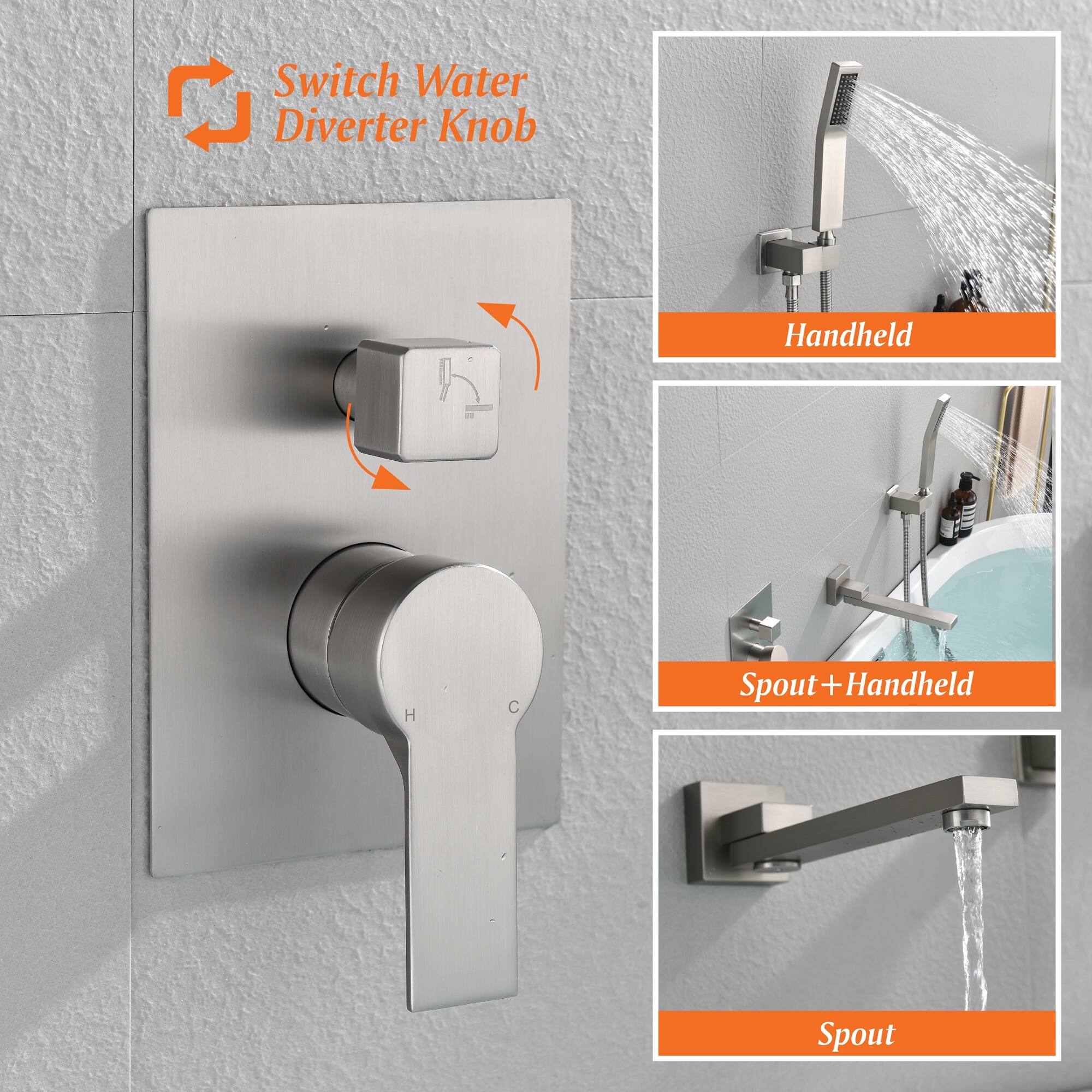 Switch Water Diverter Knob  
Handheld  
Spout + Handheld  
Spout