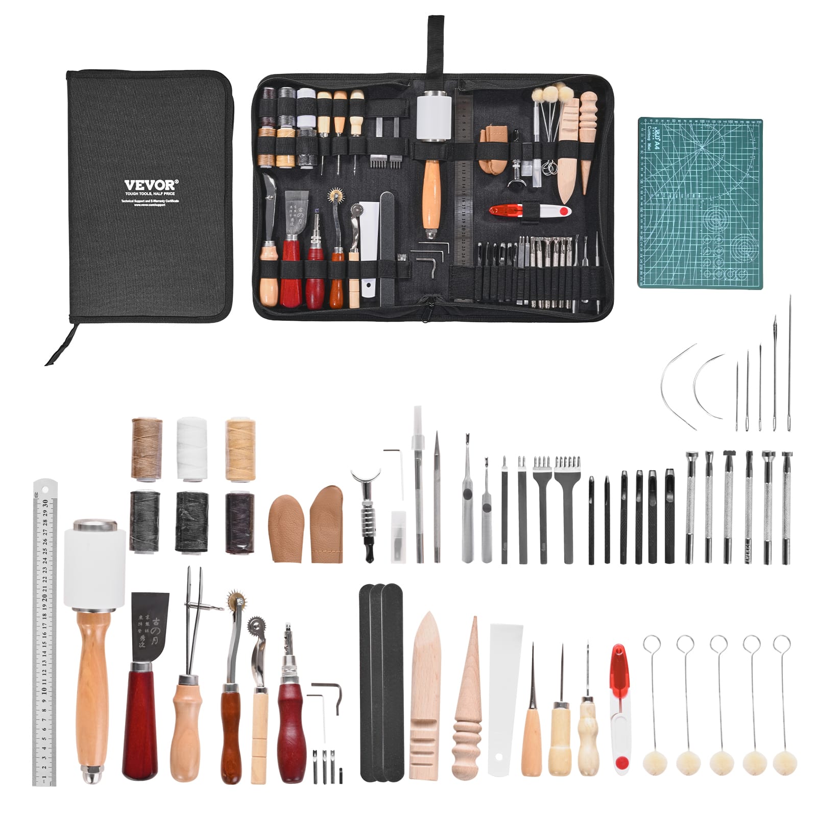 VEVOR - Leather Working Tools Kit, 59 PCS Leather Craft Tools with Portable Canvas Storage Bag - Black