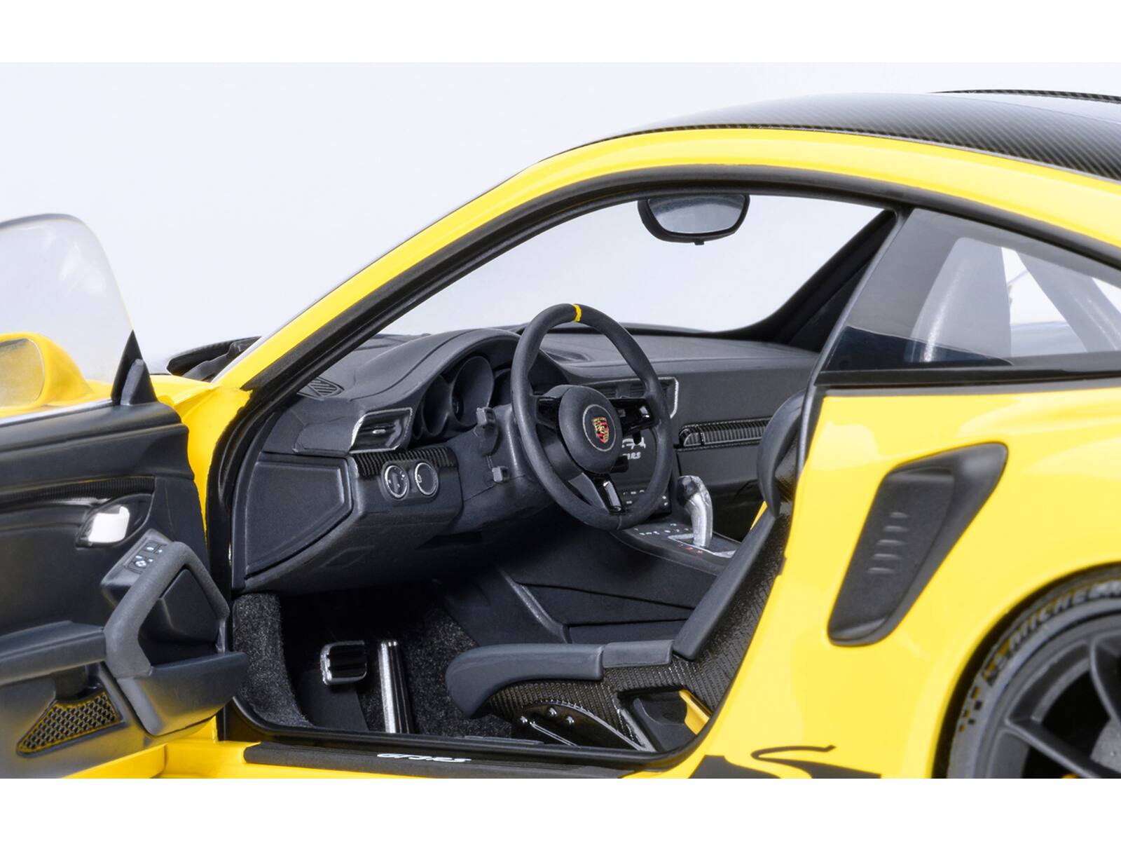 Alt View 3. Autoart - Porsche 911 (991.2) GT3 RS Weissach Racing Yellow with Carbon Hood and Top 1/18 Model Car by Autoart.