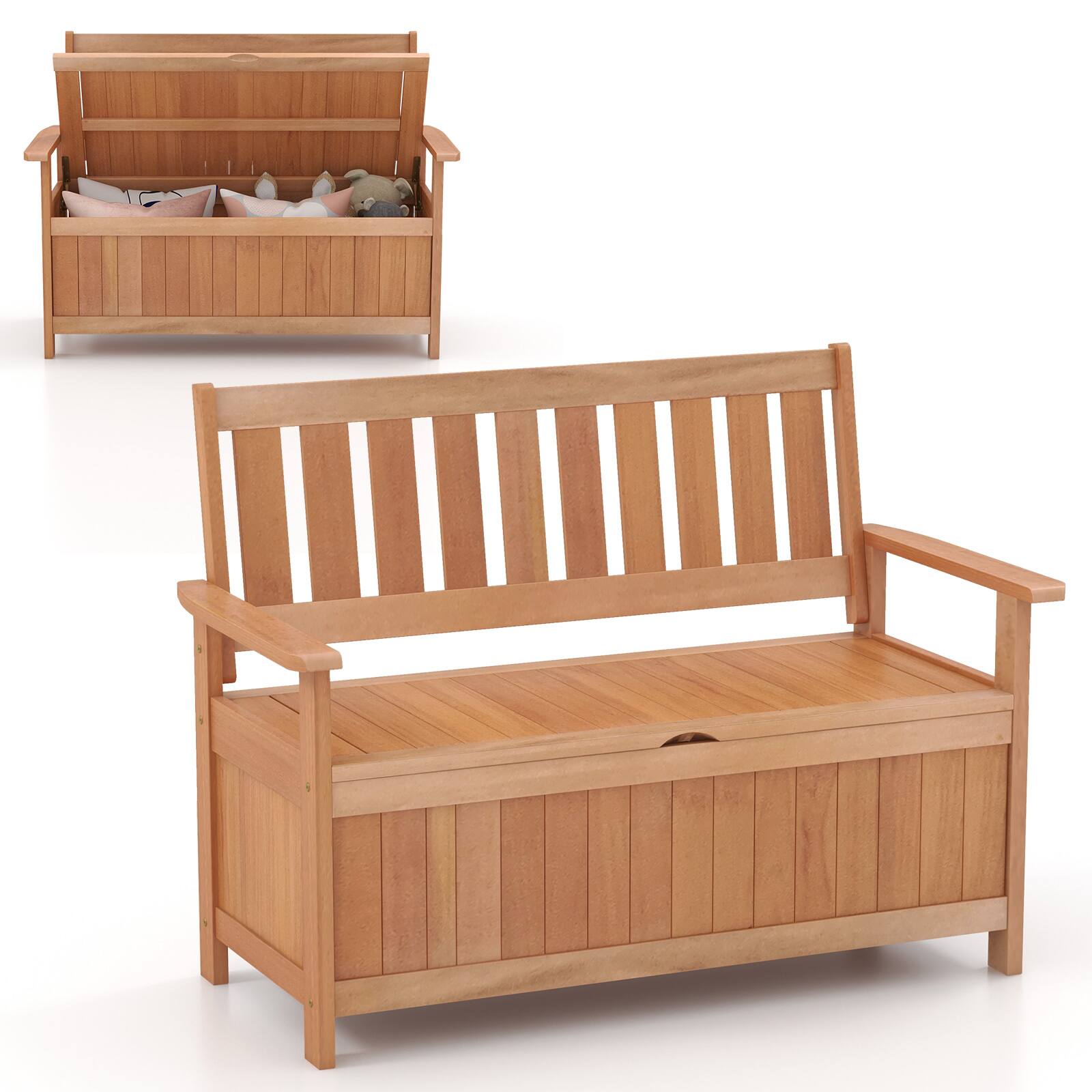 Alt View 4. Gymax - Gymax 48'' Storage Bench Wood Loveseat w/ Slatted Backrest for Backyard Patio - Natural.