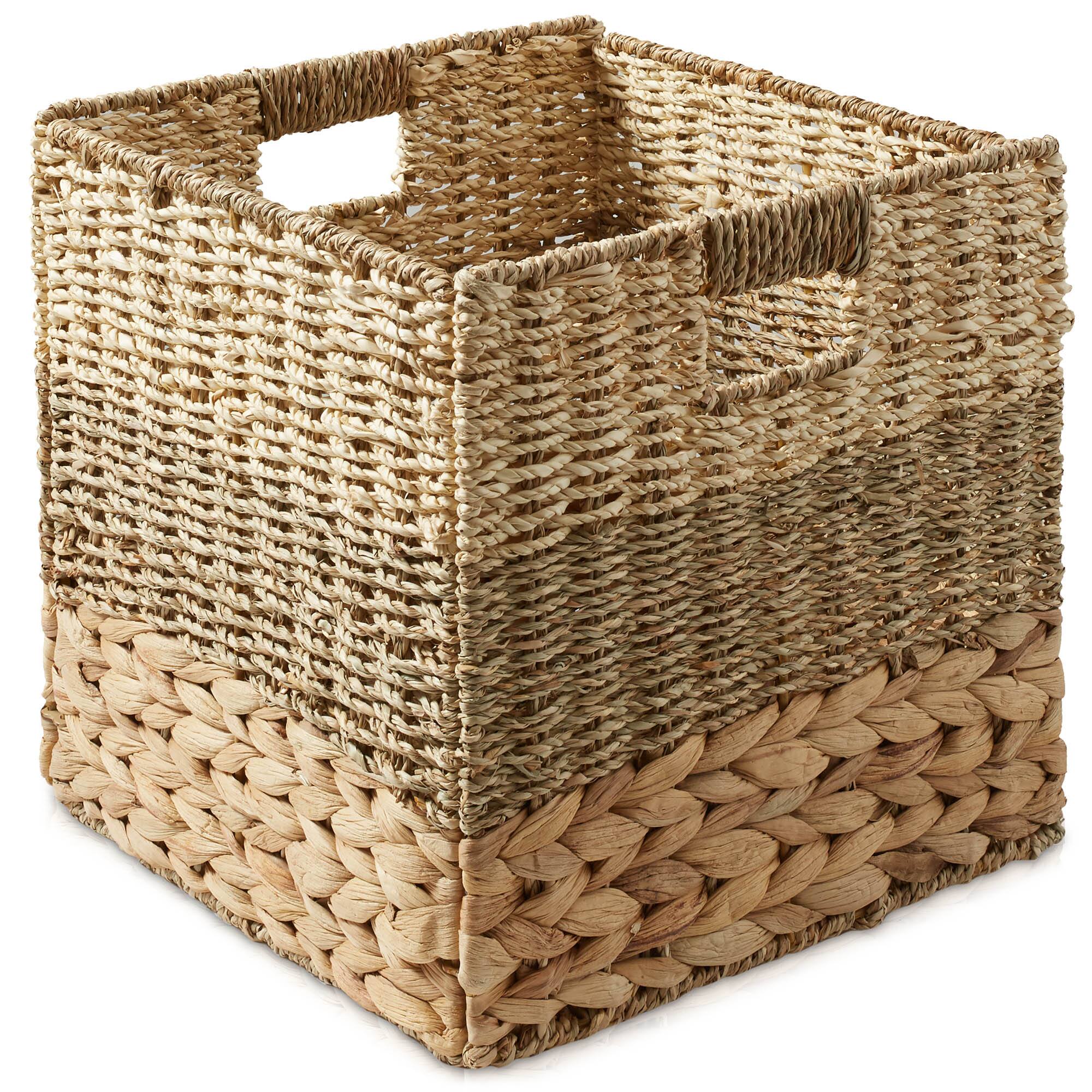 Alt View 2. Casafield - 13 x 13-in Water Hyacinth Storage Baskets  - 4 Pack - Natural, Mixed Weave.