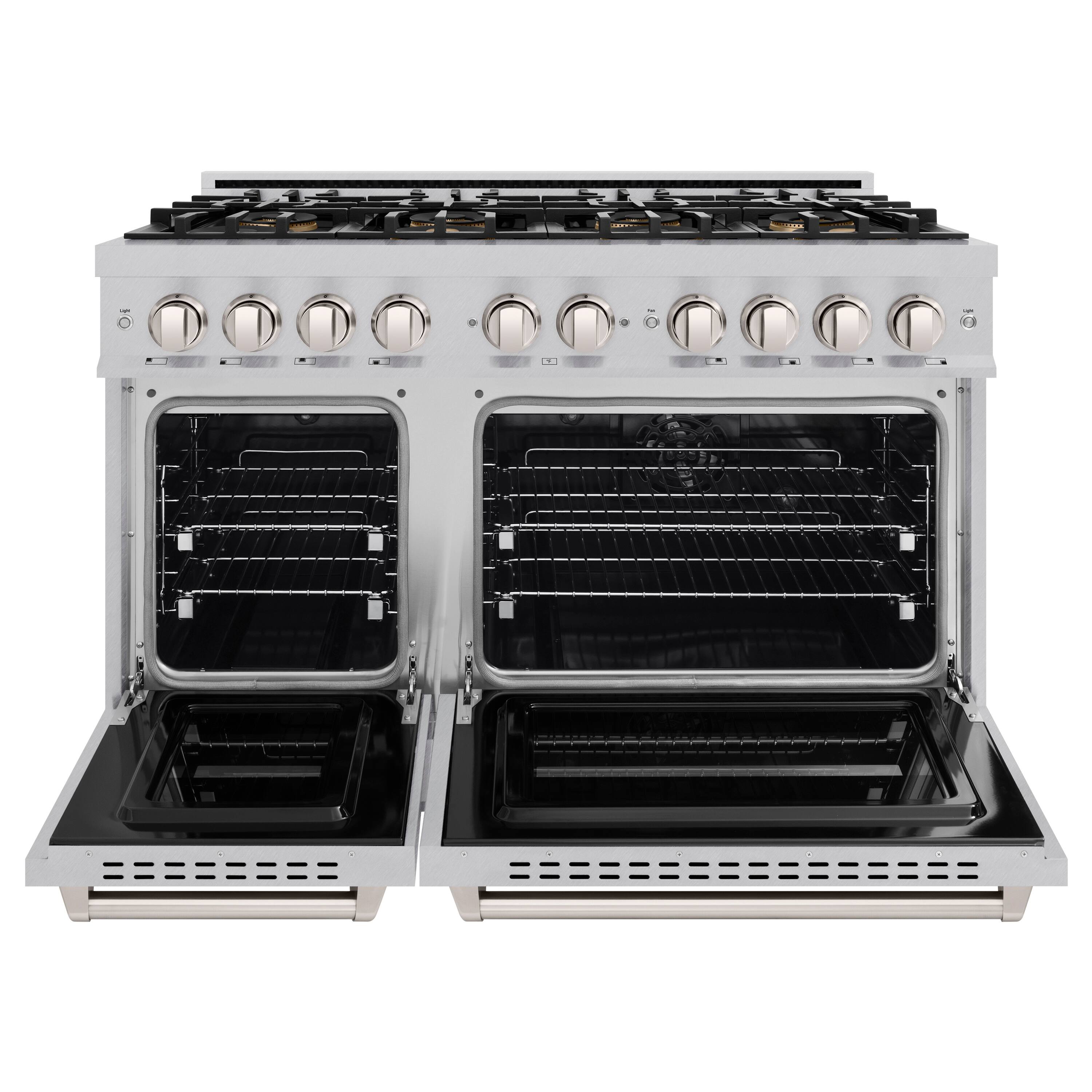 Angle. ZLINE - 48 in. 6.7 cu. ft. Classic Freestanding Dual Fuel Range with 8 DuoPro Burners and Dual Ovens in Satin Stainless Steel - Satin Stainless Steel.