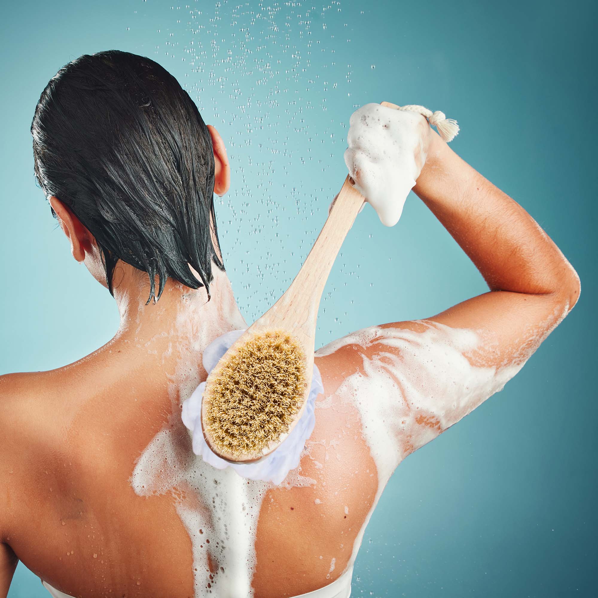 Alt View 2. Pursonic - Dual Action Dry Brush & Mesh Sponge Combo with Lotus Wooden Handle - Beige.