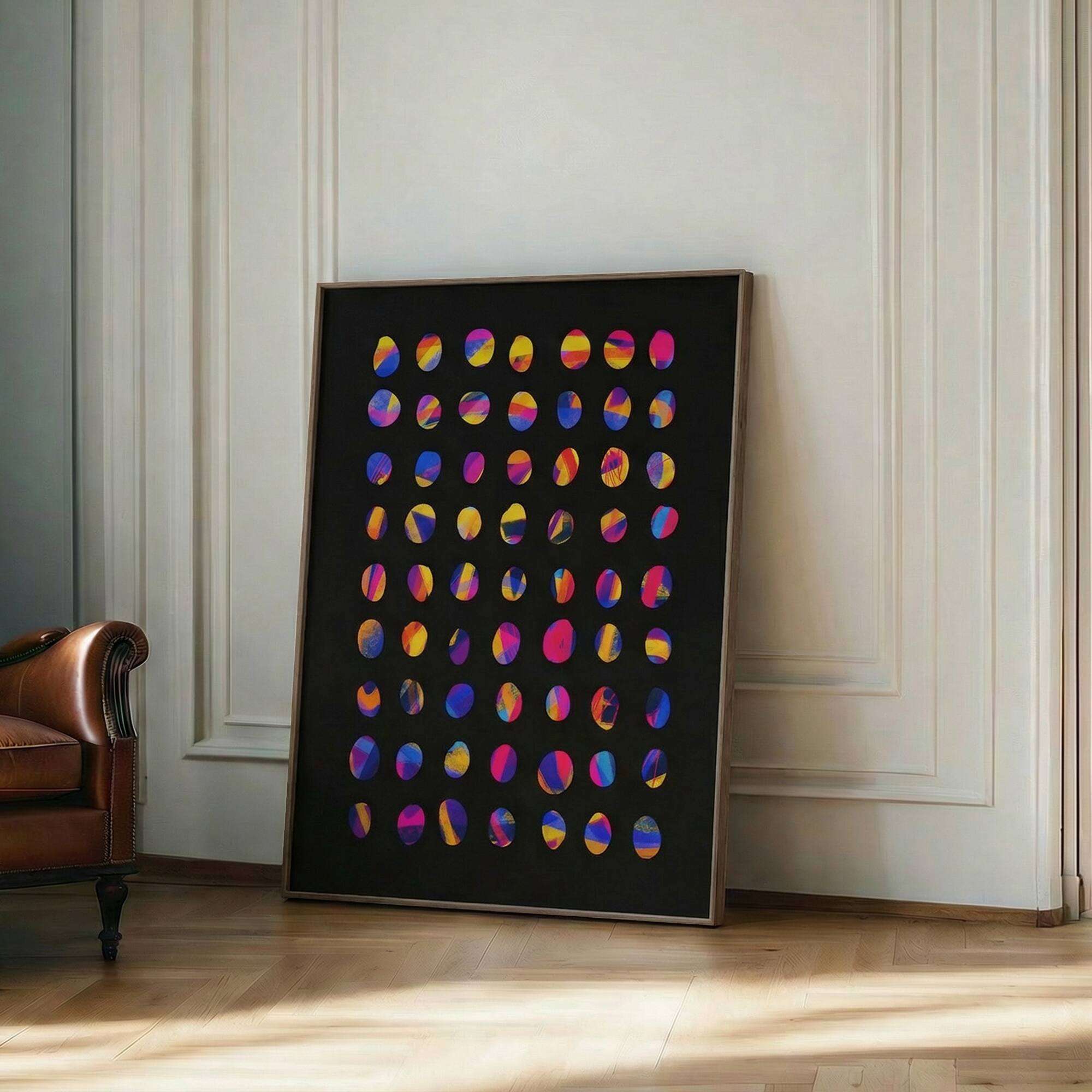 Alt View 4. HOMLUX - 1 Piece Framed Abstract Canvas Wall Art Black Background Circle Wall Decor Decorative Canvas Print 36 in. x 24 in. - Multi-Colored.