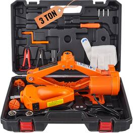 VEVOR - Electric Car Jack, 3 Tons /6600 lbs Scissor Jack with Electric Impact Wrench, 12V Car Jack with Double Saddles - Orange;Black