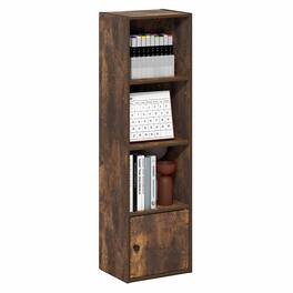 Furinno - LUDER Book Shelf, 4-Tier Bookshelf with Open Shelf, Standing Bookcase with 1 Door Cabinet, 9.3 x 12 x 41.8 - Amber Pine