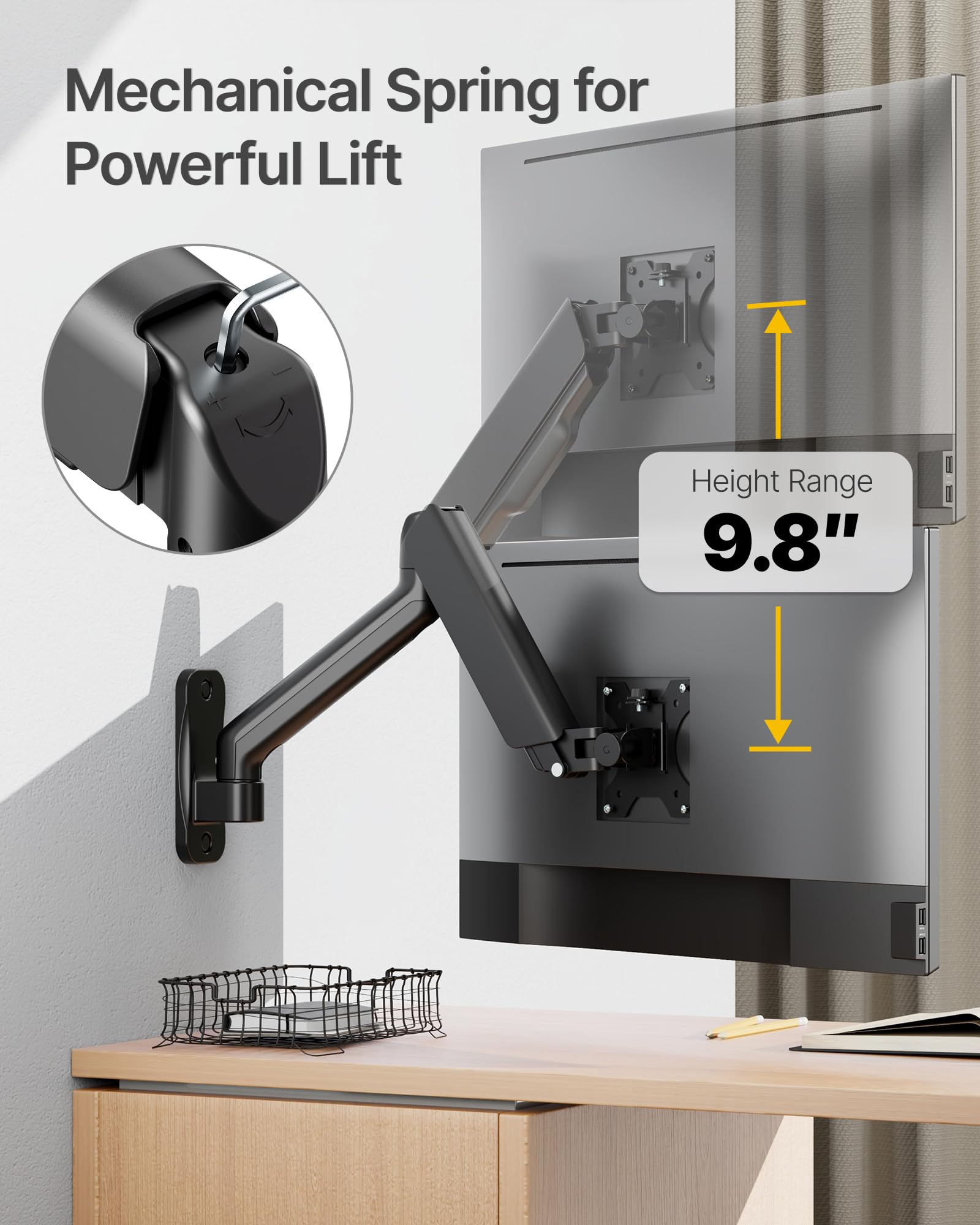 Mechanical Spring for Powerful Lift

Height Range 9.8"