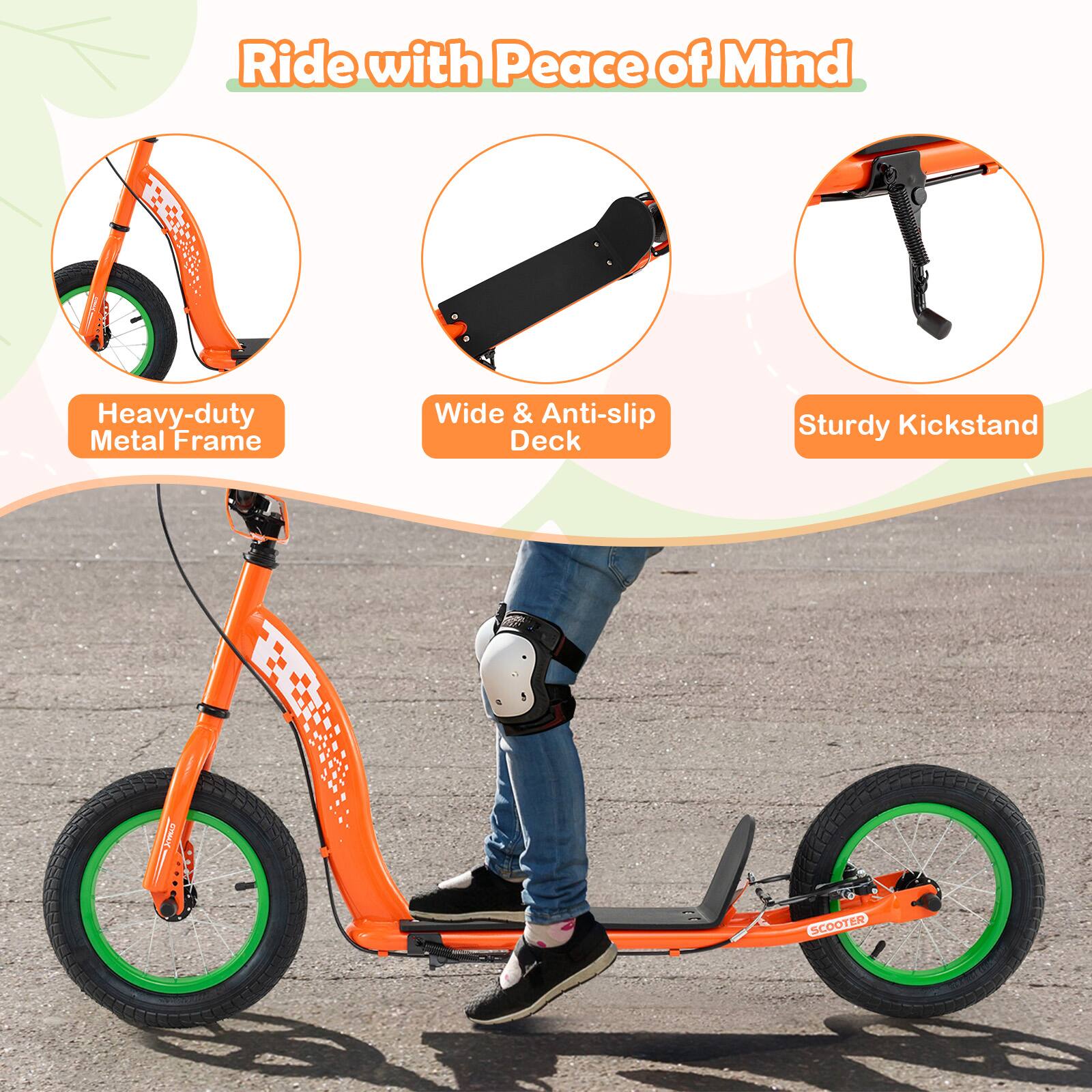 Ride with Peace of Mind

- Heavy-duty Metal Frame
- Wide & Anti-slip Deck
- Sturdy Kickstand