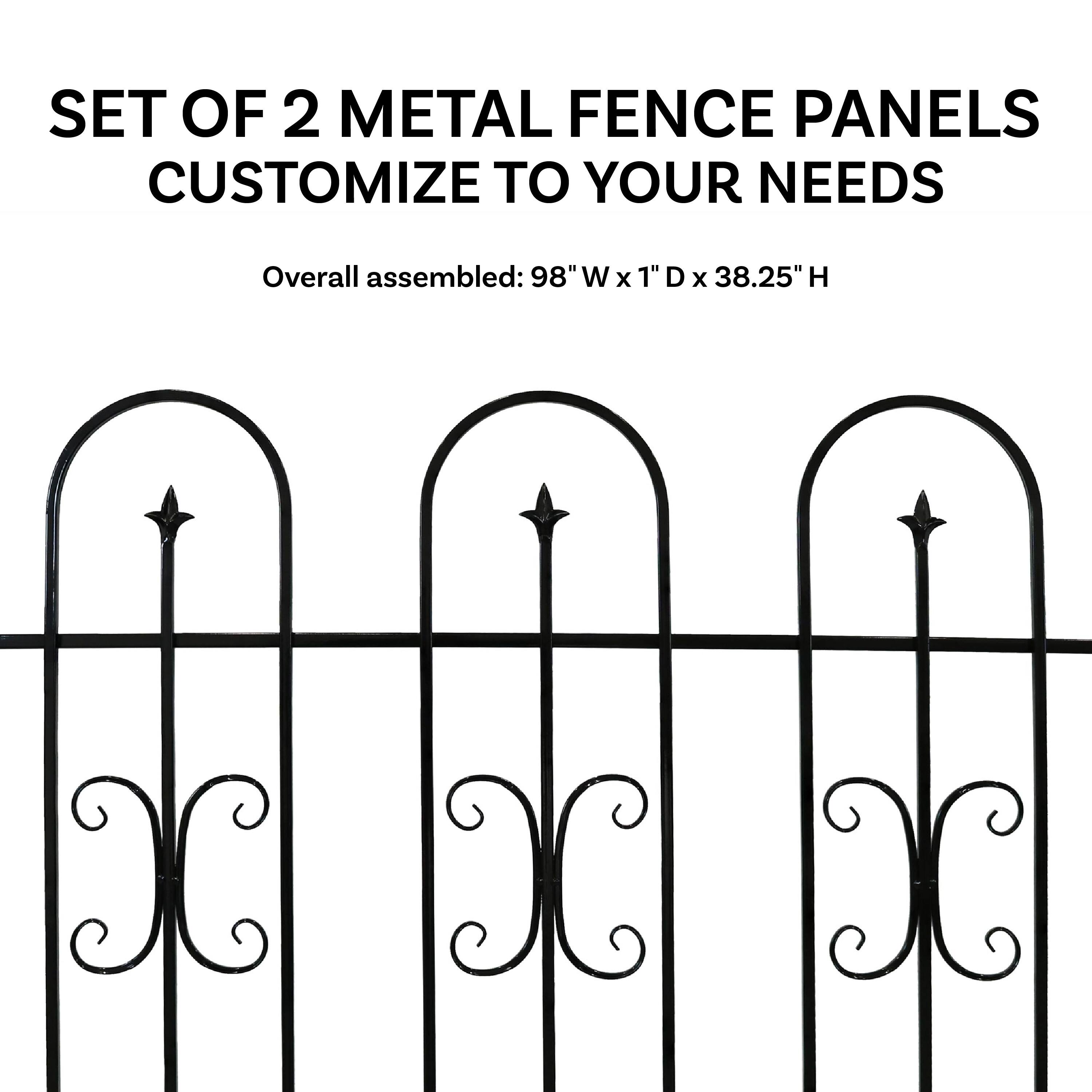 SET OF 2 METAL FENCE PANELS  
CUSTOMIZE TO YOUR NEEDS  

Overall assembled: 98" W x 1" D x 38.25" H