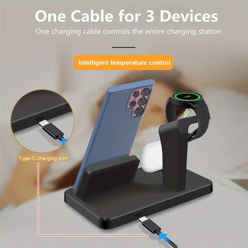 One Cable for 3 Devices  
One charging cable controls the entire charging station  
Intelligent temperature control  
Type-C charging port