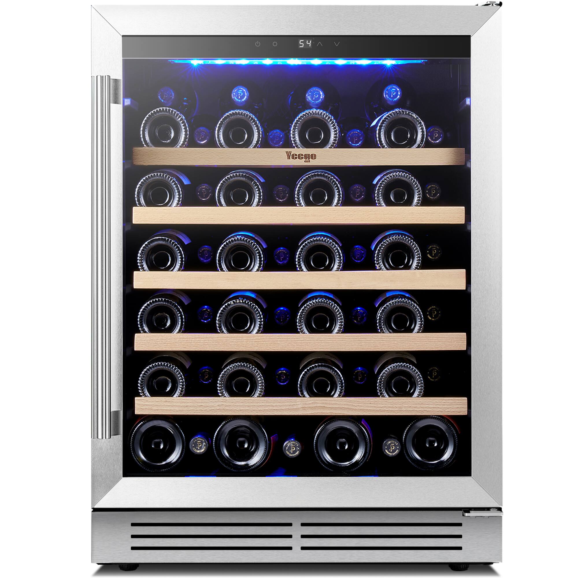 Yeego - 24 Inch Wine Cooler, 47 Bottle Wine Cooler Refrigerator Built-in or Freestanding, for Home Kitchen,Bar - Stainless Steel