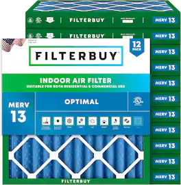 Filterbuy - 21.25x21.25x2 MERV 13 Smoke & Allergy Defense, Electrostatic Pleated HVAC AC Furnace Air Filters Replacement (12-Pack) - Blue