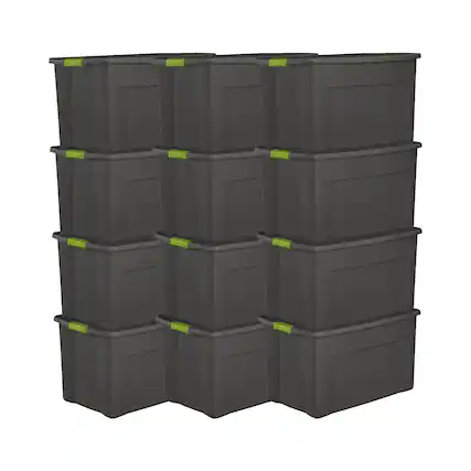 Front. Sterilite - Sterilite 35 Gallon Storage Tote Box with Latching Container Lid, Gray (12 Pack).