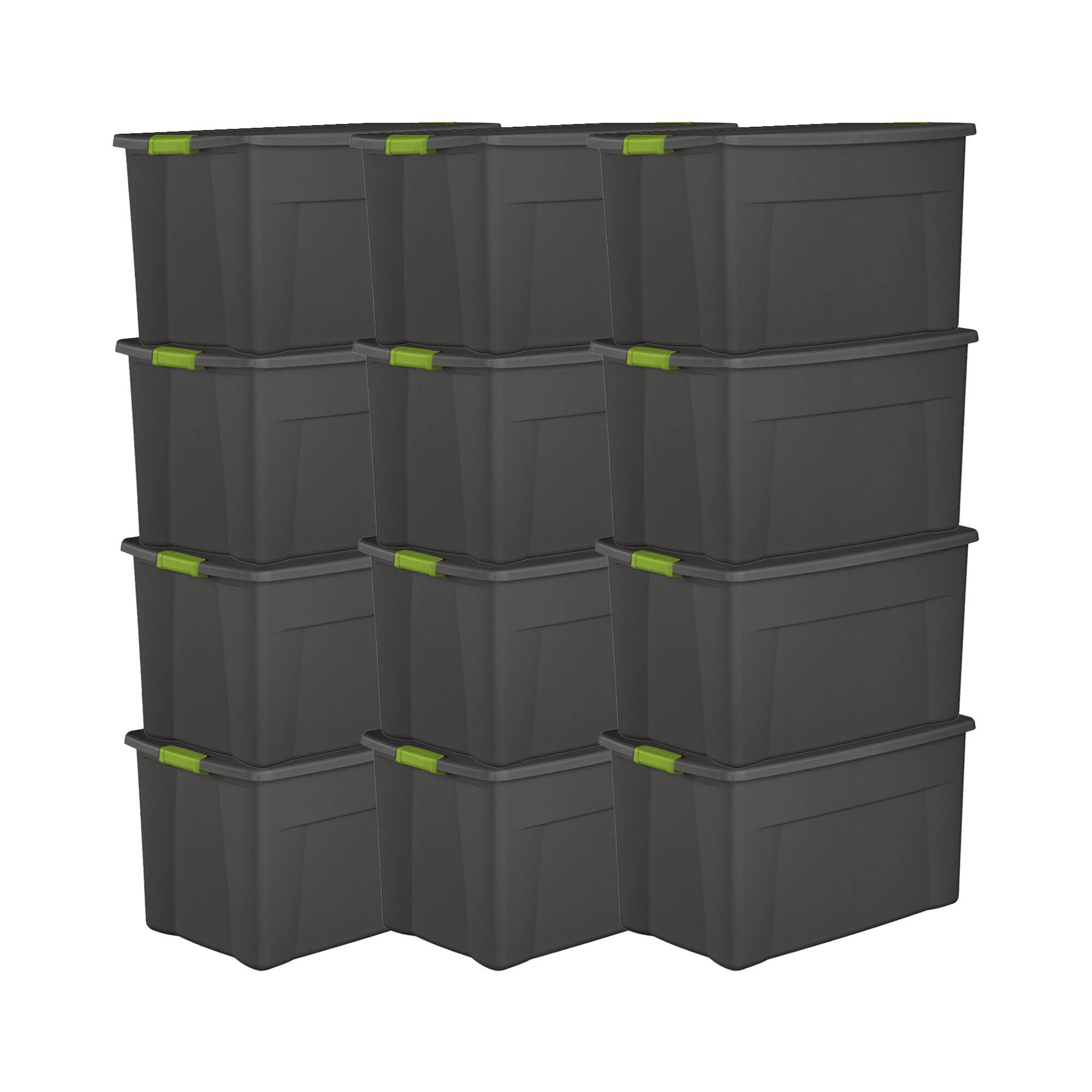 Front. Sterilite - Sterilite 35 Gallon Storage Tote Box with Latching Container Lid, Gray (12 Pack).