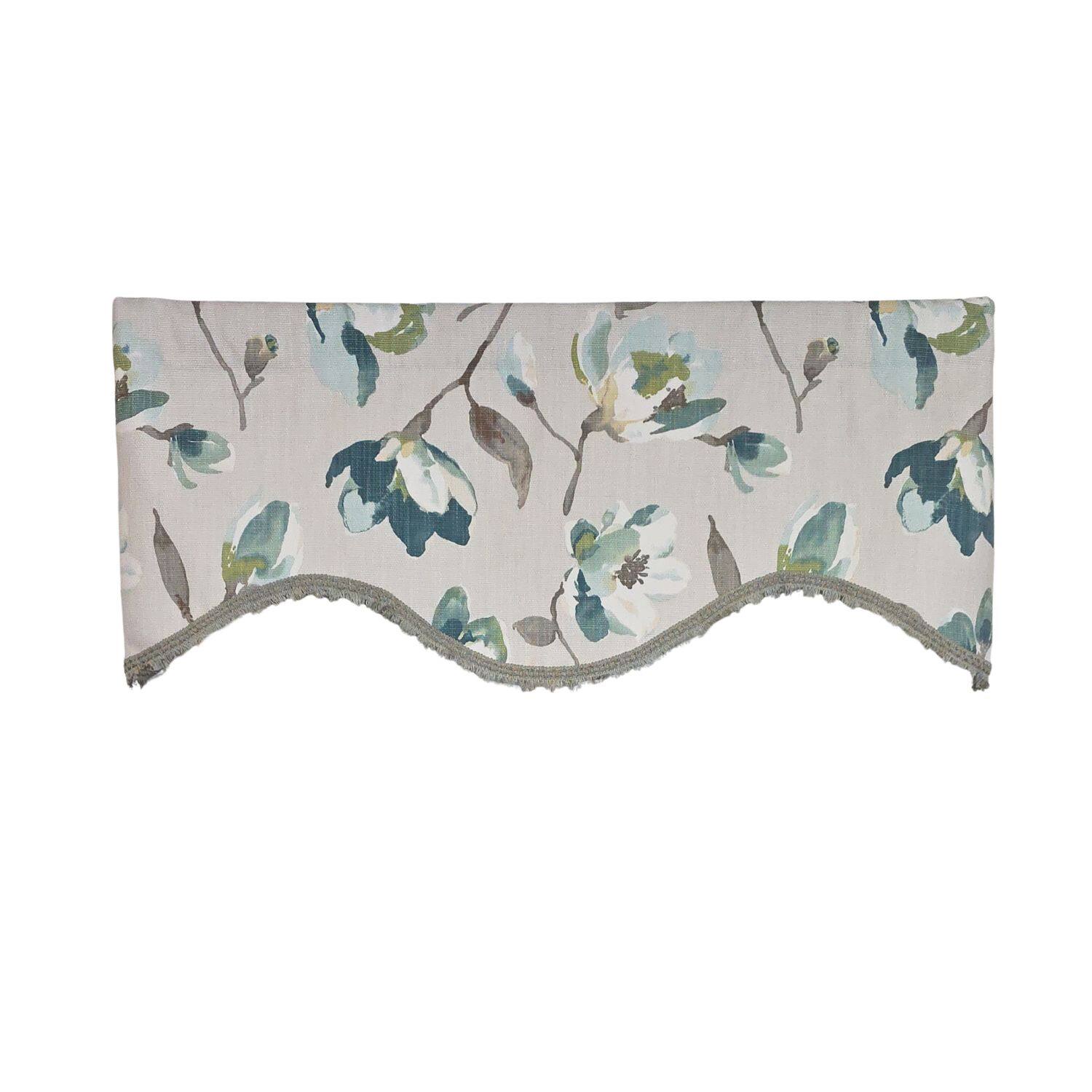 Left. RLF Home - RLF Home 100% Cotton Elmina Trimmed Cornice Lined Window Valance 50" x 17" Turquoise - Turquoise.