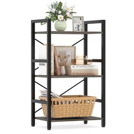 Costway - 3-Tier Industrial Bookshelf, 16.5" Width Wooden Open Bookcase with Metal Frame - Gray Oak + Black