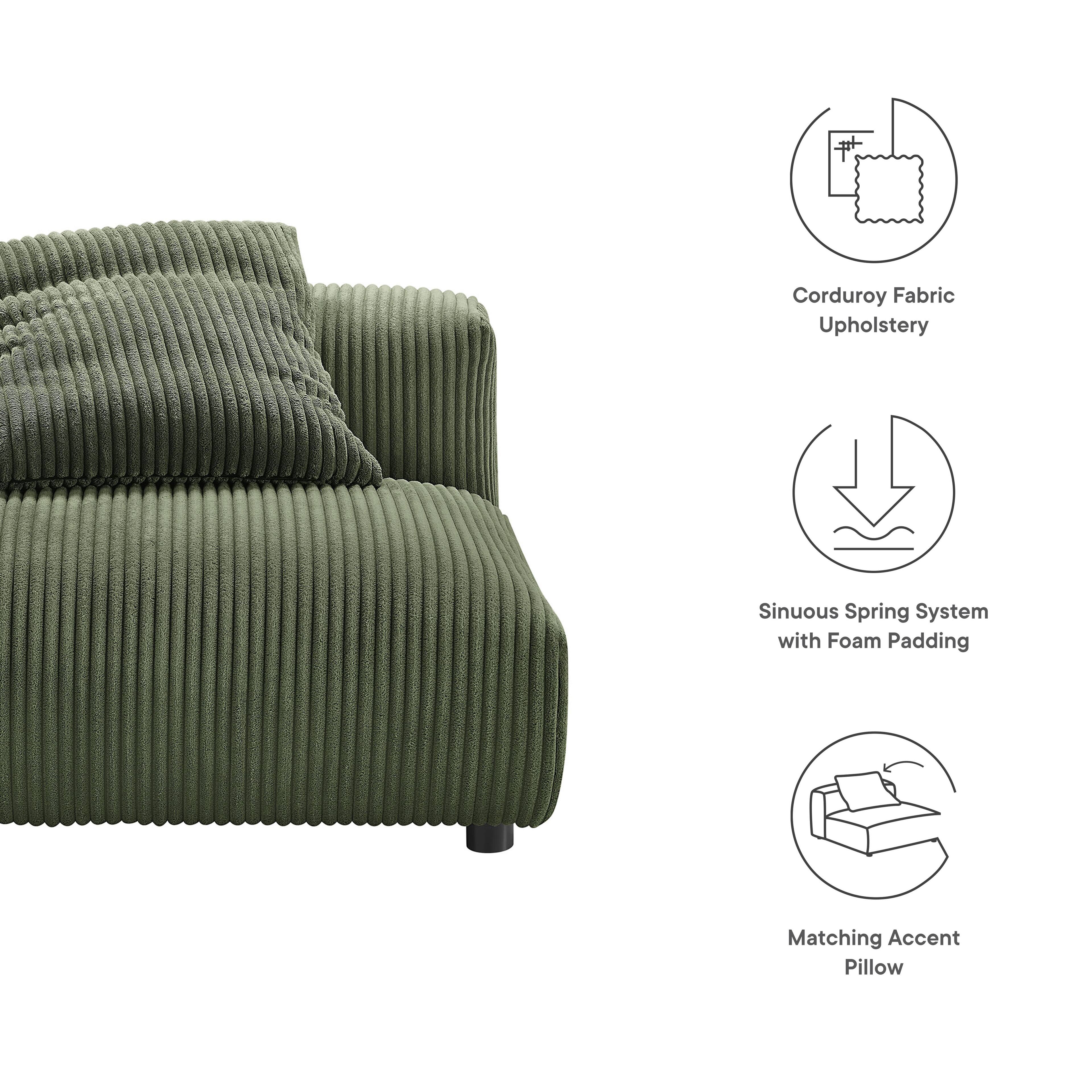 Corduroy Fabric Upholstery  
Sinuous Spring System with Foam Padding  
Matching Accent Pillow